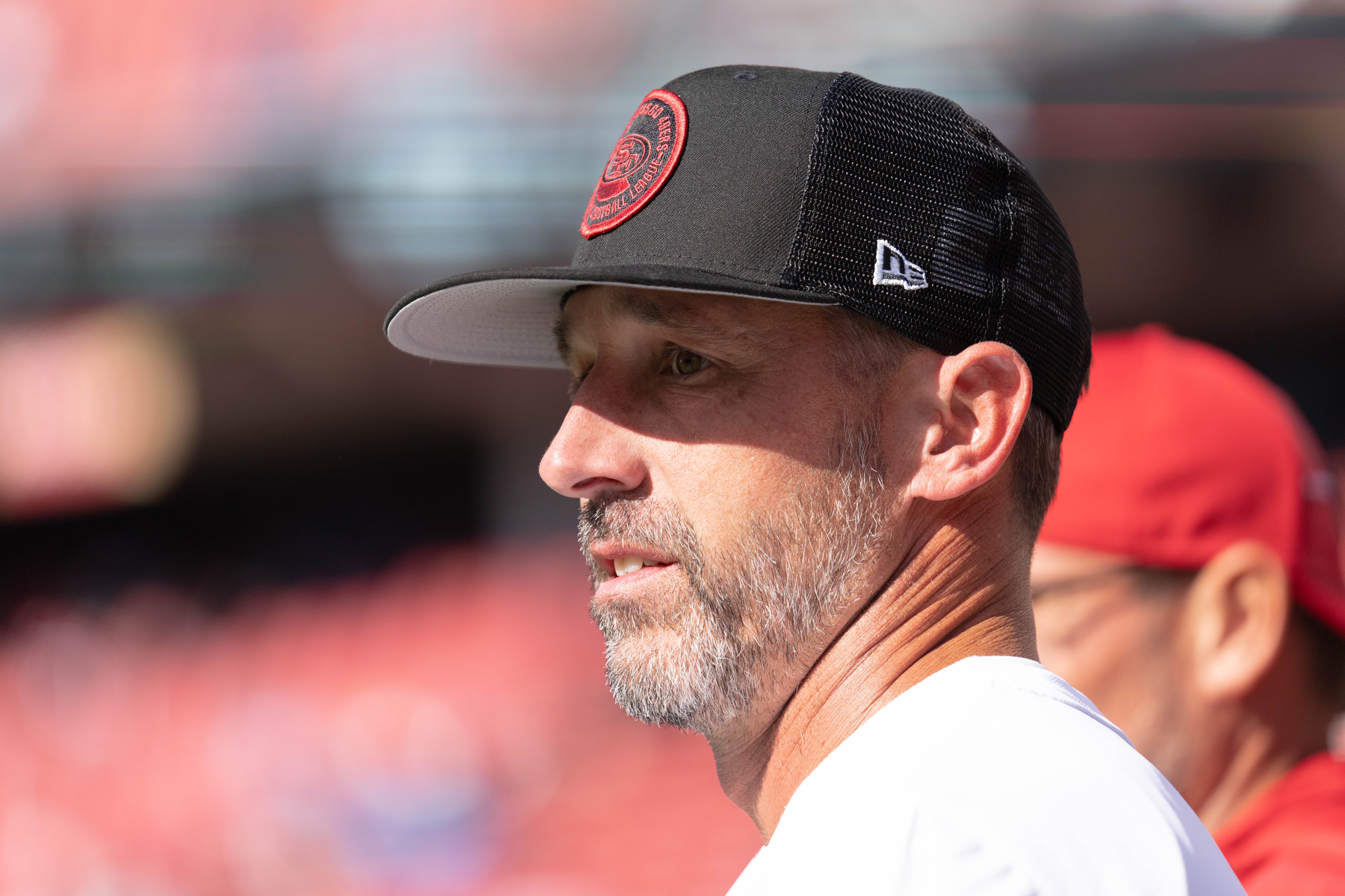 Aug 19, 2023; Santa Clara, California, USA; San Francisco 49ers head coach Kyle Shanahan before the start of the first quarter against the Denver Broncos at Levi's Stadium. Mandatory Credit: Stan Szeto-USA TODAY Sports