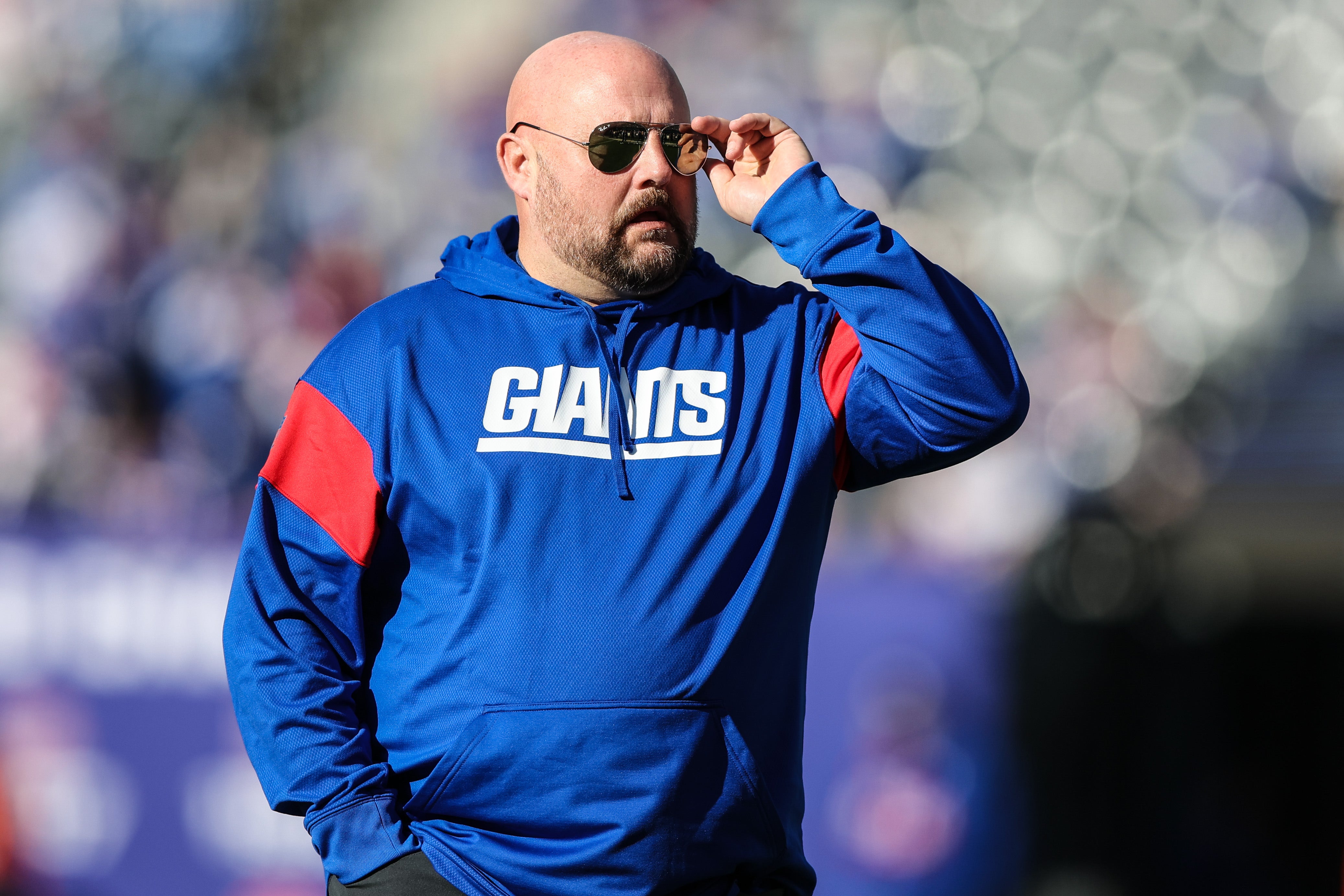 Jan 1, 2023; East Rutherford, New Jersey, USA; New York Giants head coach Brian Daboll looks on before the game against the Indianapolis Colts at MetLife Stadium. Mandatory Credit: Vincent Carchietta-USA TODAY Sports