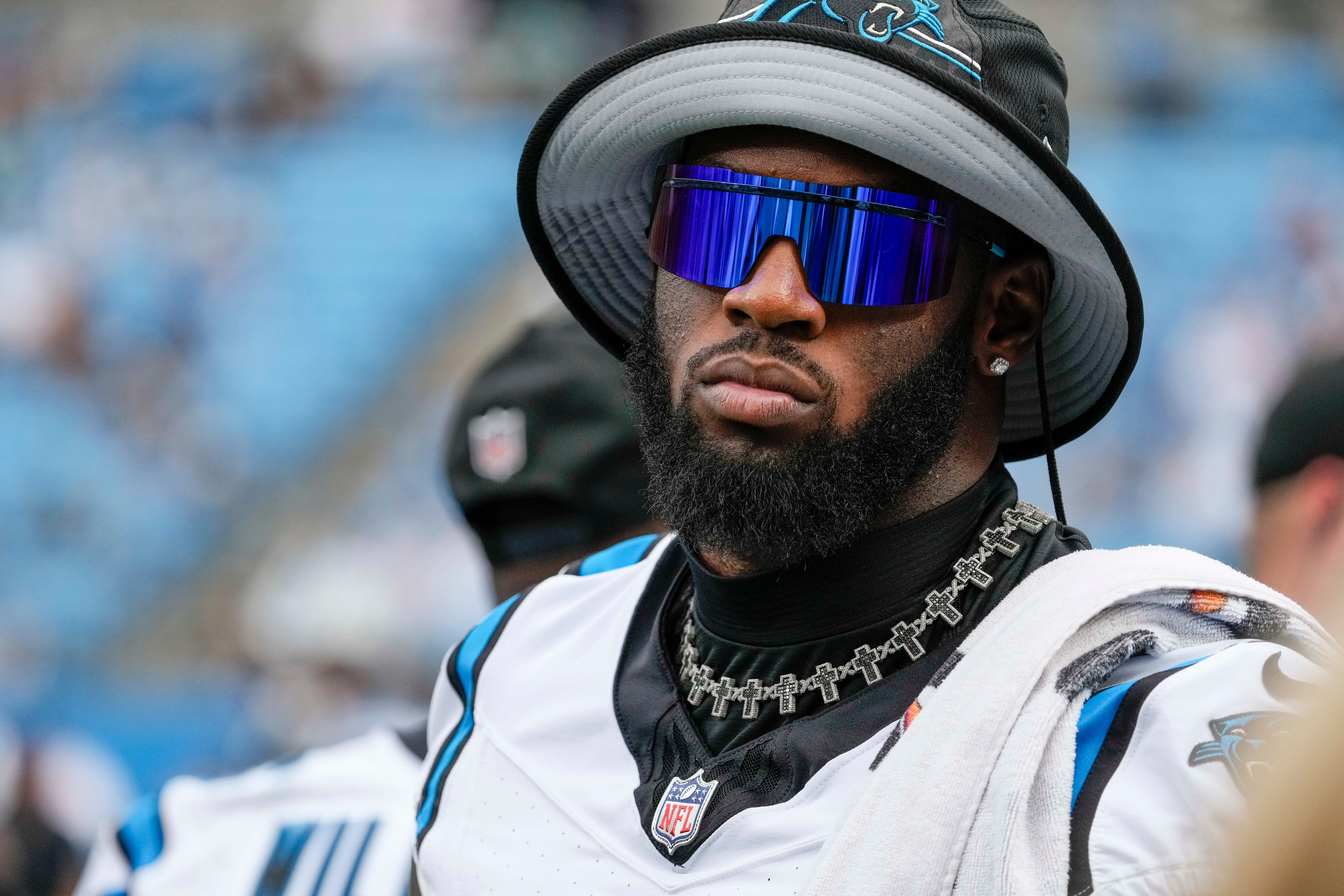 Aug 12, 2023; Charlotte, North Carolina, USA; Carolina Panthers linebacker Brian Burns (0) during the second half against the New York Jets at Bank of America Stadium. Mandatory Credit: Jim Dedmon-USA TODAY Sports
