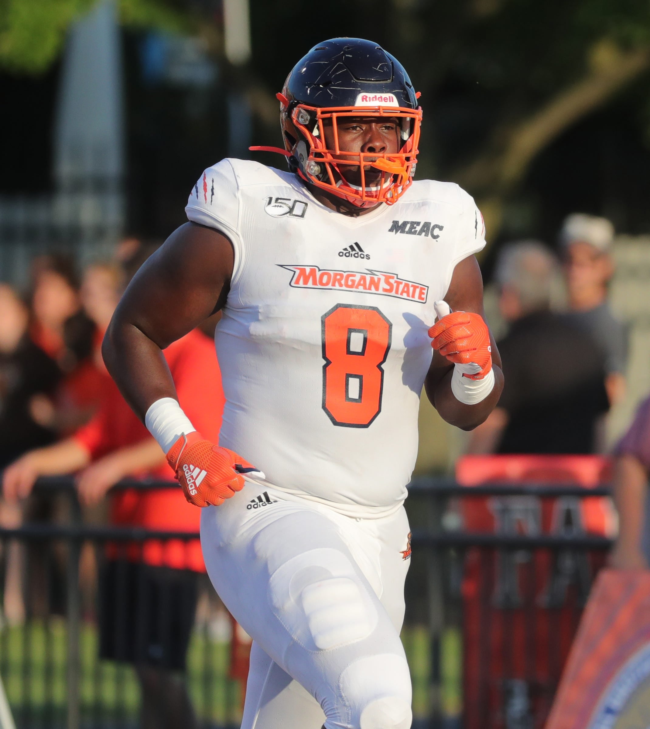 Morgan State Bears tight end Tyrone Wheatley Jr. takes the field to play the Bowling Green Falcons Thursday, August 29, 2019, at Doyt L. Perry Stadium in Bowling Green, Ohio. Bowling Green
