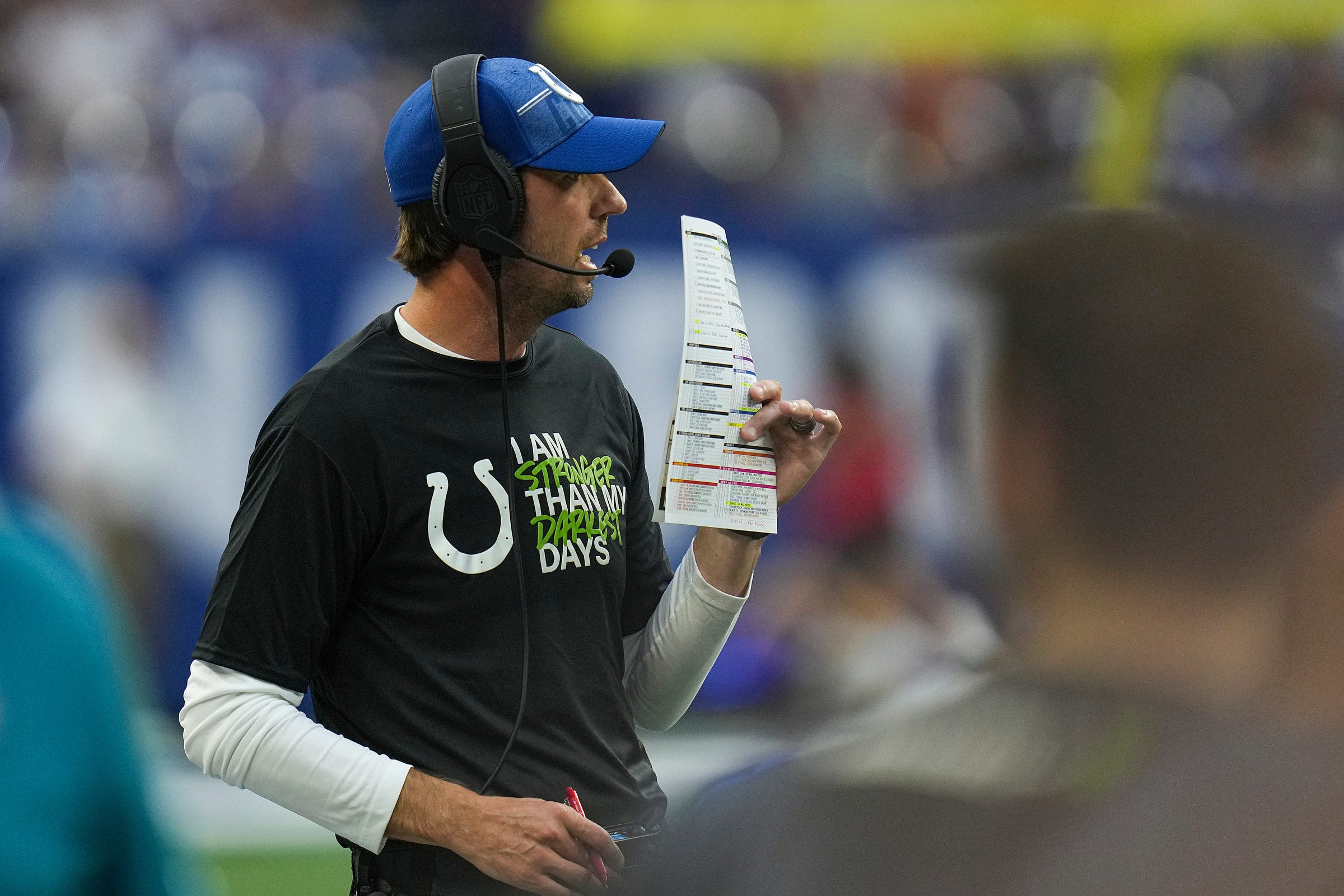 Indianapolis Colts head coach Shane Steichen during the first half of an NFL preseason game against the Chicago Bears on Saturday, Aug. 19, 2023, at Lucas Oil Stadium in Indianapolis.