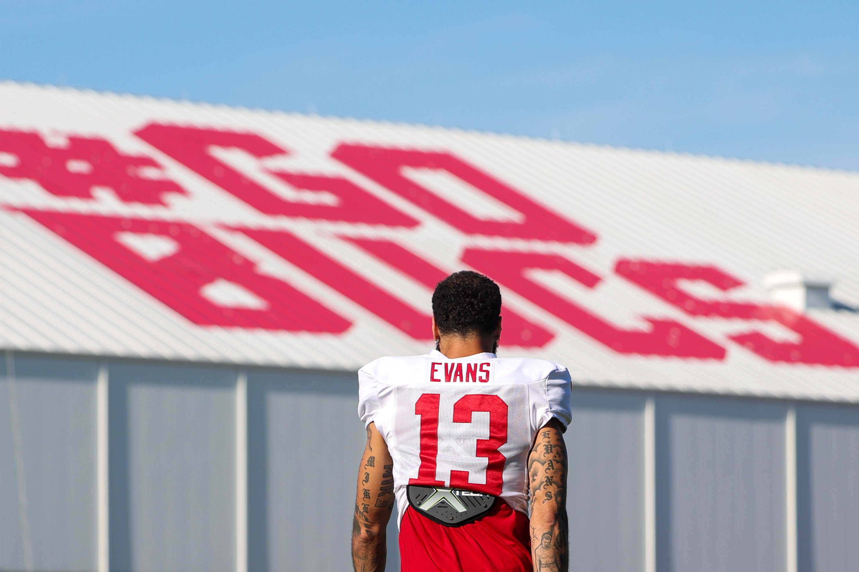 Aug 3, 2023; Tampa Bay, FL, USA; Tampa Bay Buccaneers wide receiver Mike Evans (13) participates in training camp at AdventHealth Training Center. Nathan Ray Seebeck-USA TODAY Sports