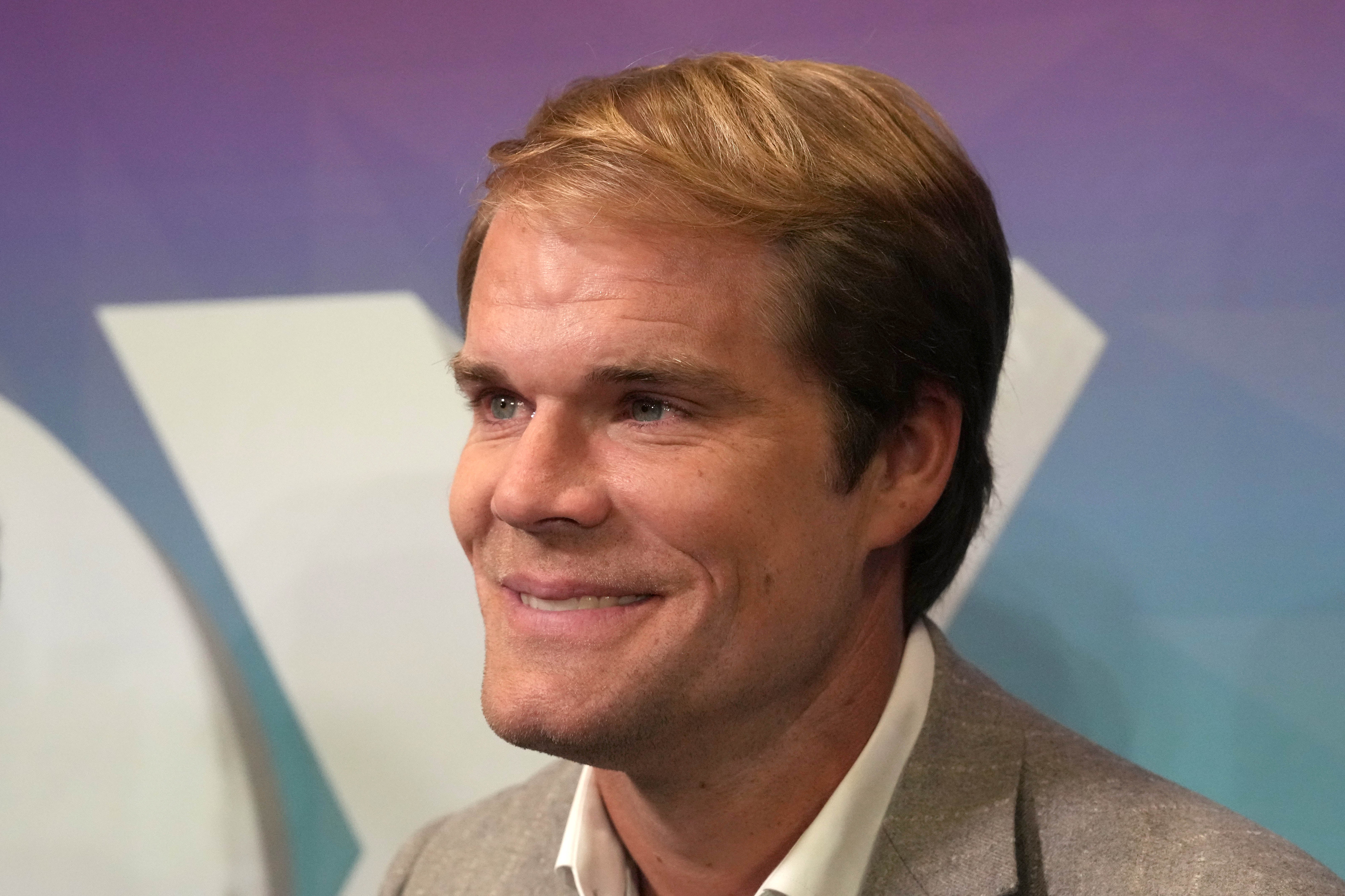 Feb 7, 2023; Phoenix, AZ, USA; Greg Olsen at Fox Sports media day at the Phoenix Convention Center. Mandatory Credit: Kirby Lee-USA TODAY Sports  