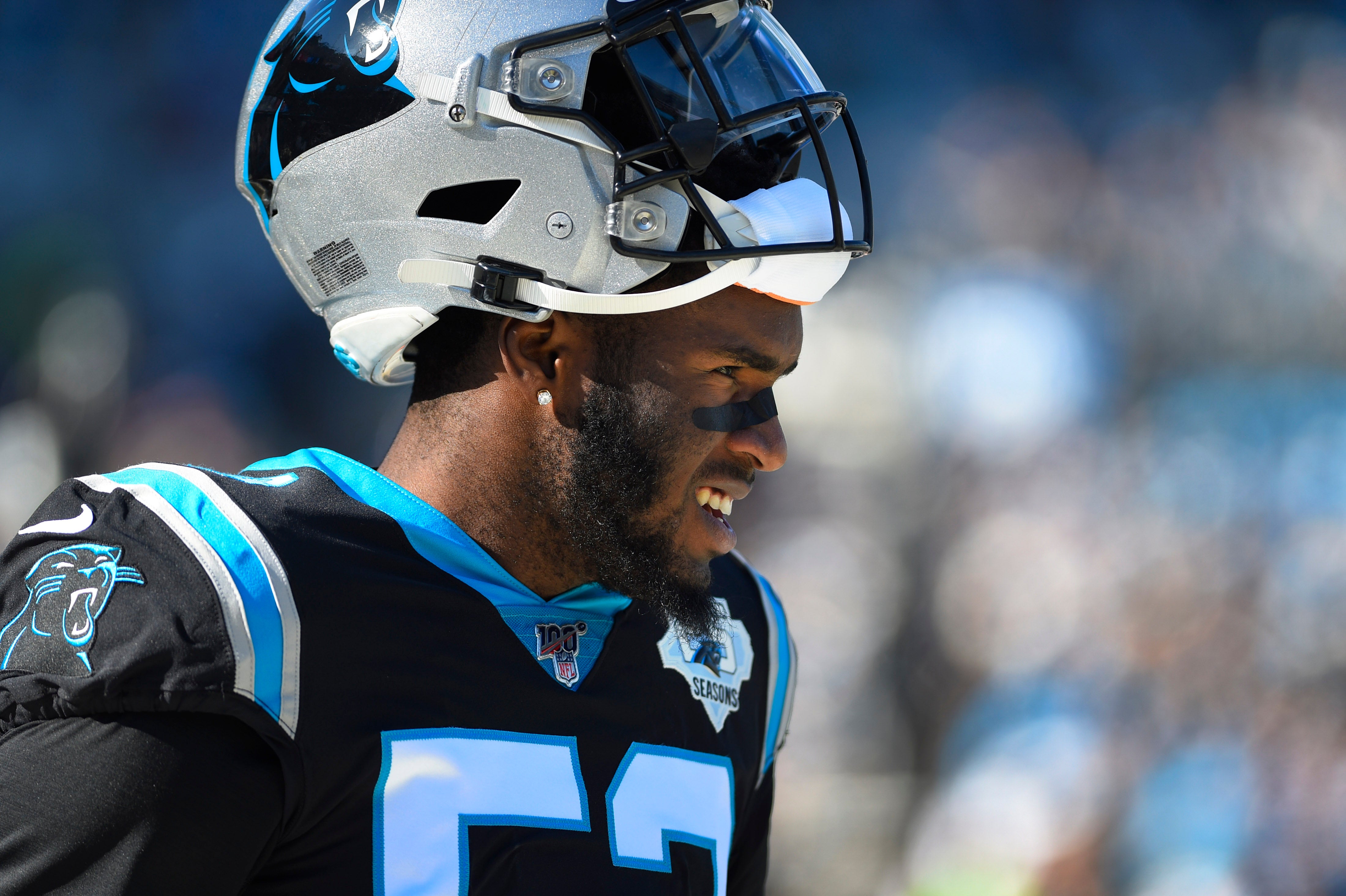 Nov 17, 2019; Charlotte, NC, USA; Carolina Panthers linebacker Brian Burns (53) before the game at Bank of America Stadium. Mandatory Credit: Bob Donnan-USA TODAY Sports