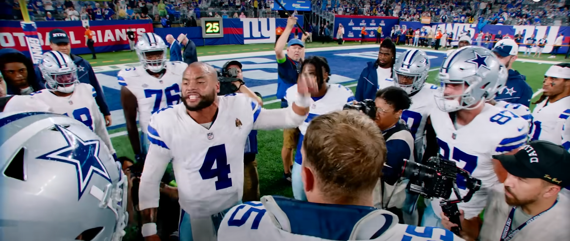 Dallas Cowboys QB Dak Prescott provides intense pregame speech moments before Week 1 win over the New York Giants.