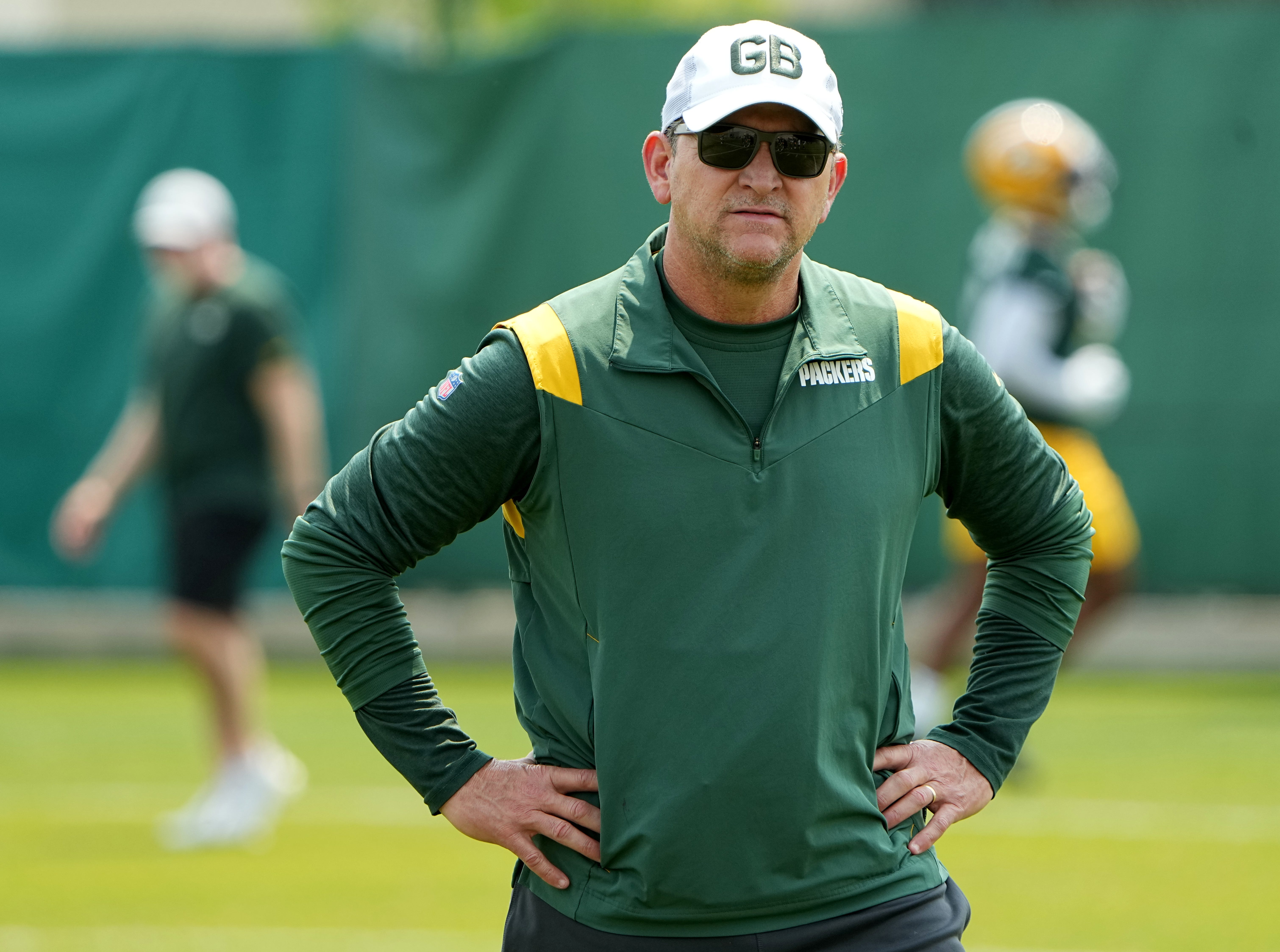 Green Bay Packers defensive coordinator Joe Barry is shown during organized team activities Tuesday, May 23, 2023 in Green Bay, Wis. MARK HOFFMAN/MILWAUKEE JOURNAL SENTINEL / USA TODAY NETWORK