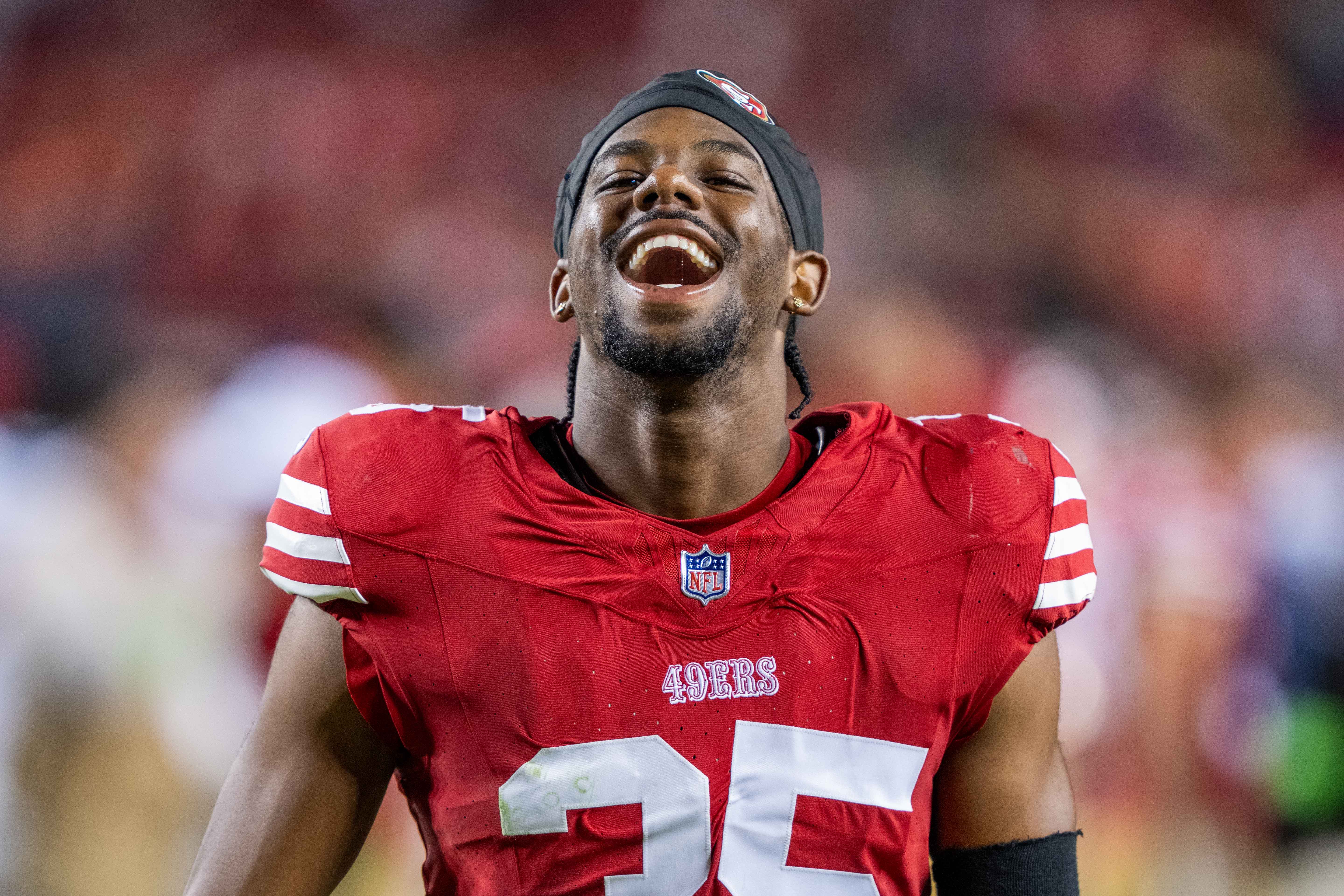 August 19, 2023; Santa Clara, California, USA; San Francisco 49ers cornerback Tre Swilling (35) after the game against the Denver Broncos at Levi's Stadium. Mandatory Credit: Kyle Terada-USA TODAY Sports