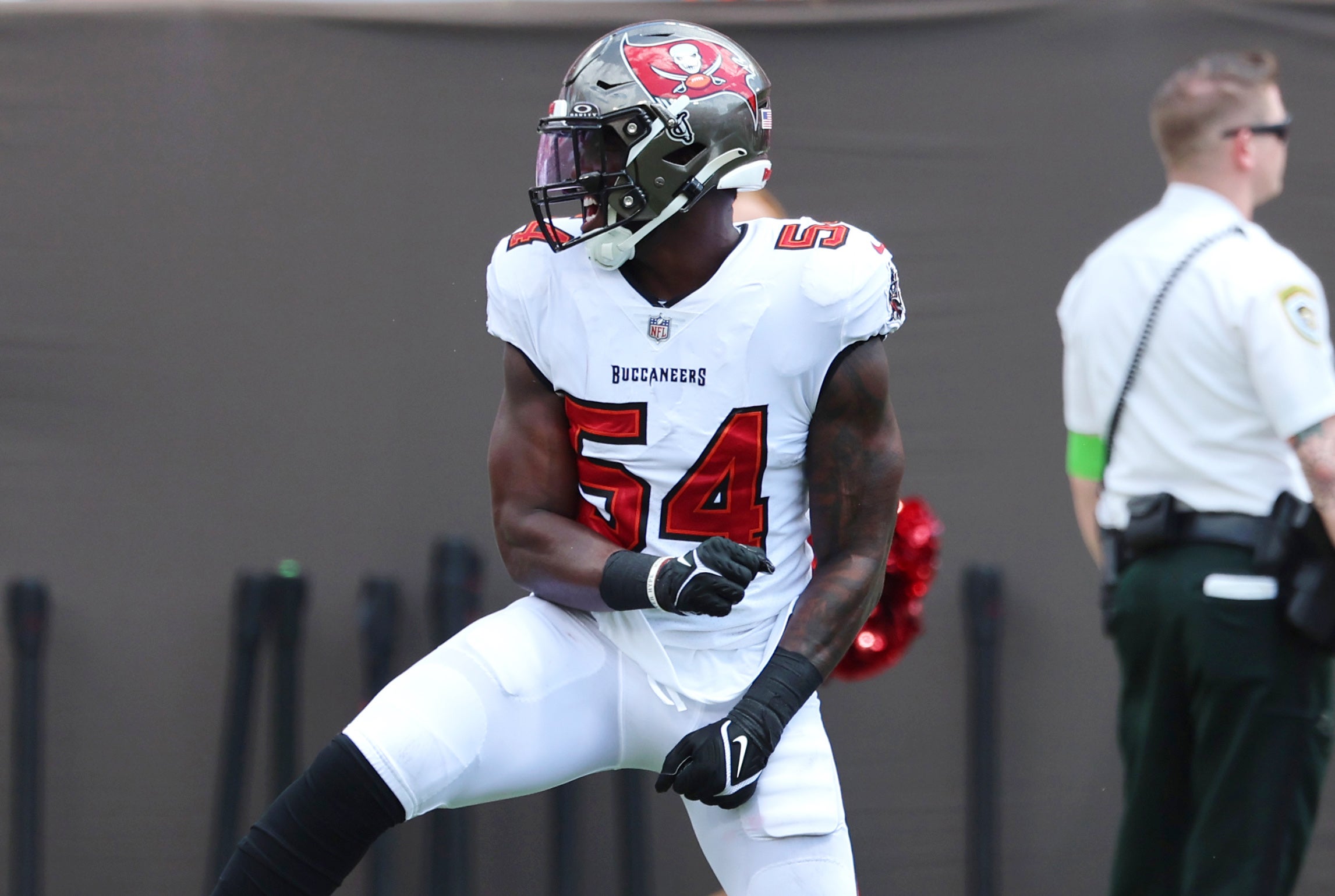 Sep 17, 2023; Tampa, Florida, USA; Tampa Bay Buccaneers linebacker Lavonte David (54) celebrates against the Chicago Bears during the second quarter at Raymond James Stadium. Mandatory Credit: Kim Klement Neitzel-USA TODAY Sports