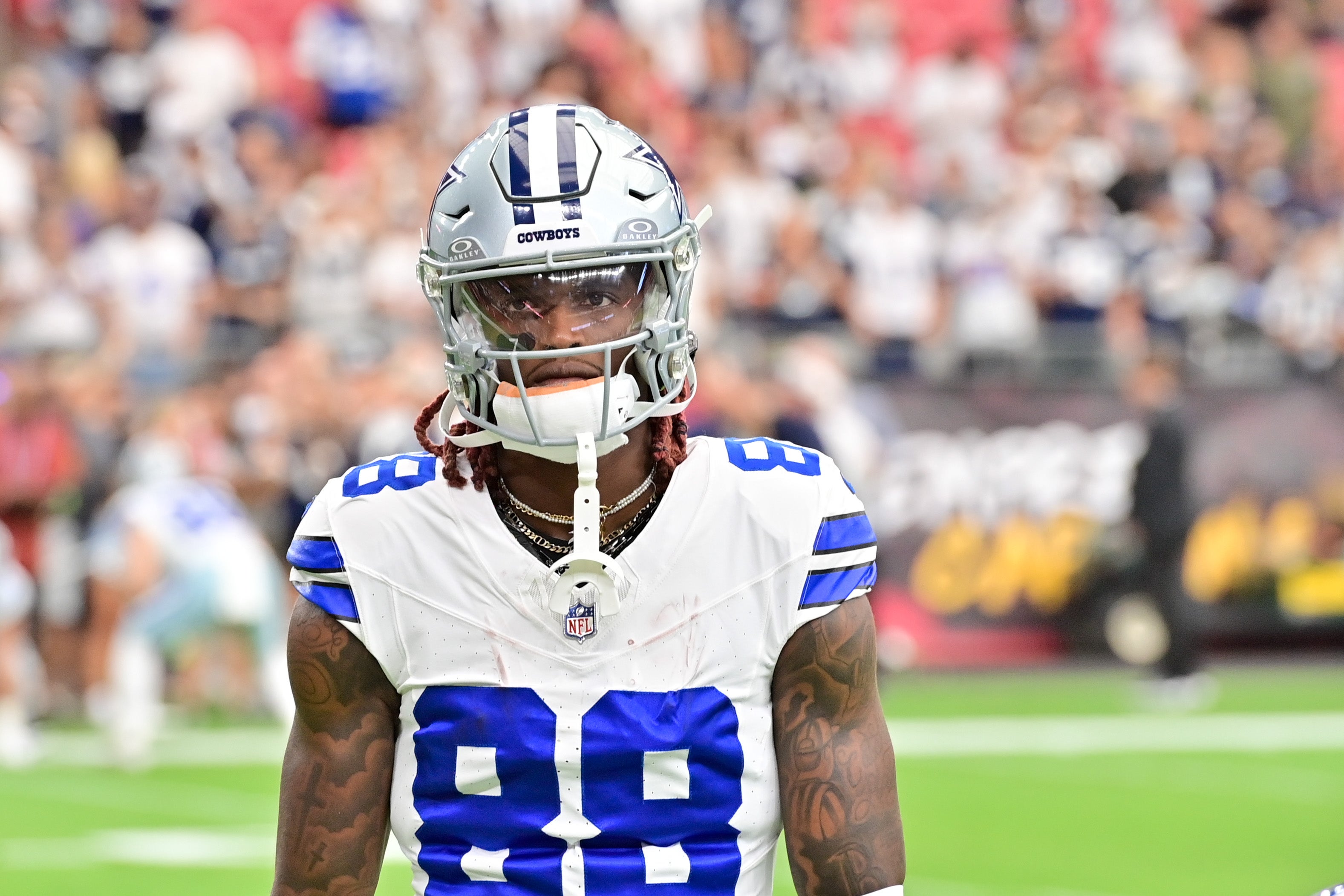 Dallas Cowboys wide receiver CeeDee Lamb (88) looks on prior to the game against the Arizona Cardinals at State Farm Stadium. Mandatory Credit: Matt Kartozian-USA TODAY Sports