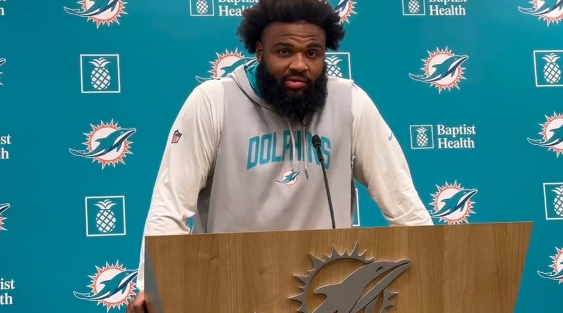 Miami Dolphins Christian Wilkins talking about Josh Allen in a press conference