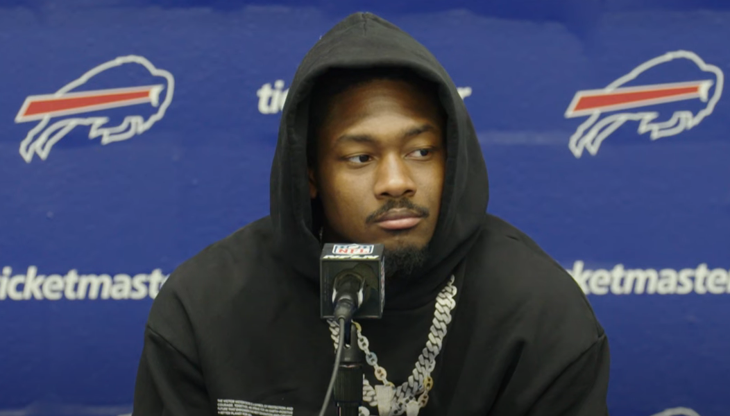 Buffalo Bills WR Stefon Diggs talking to the media before the Miami Dolphins contest