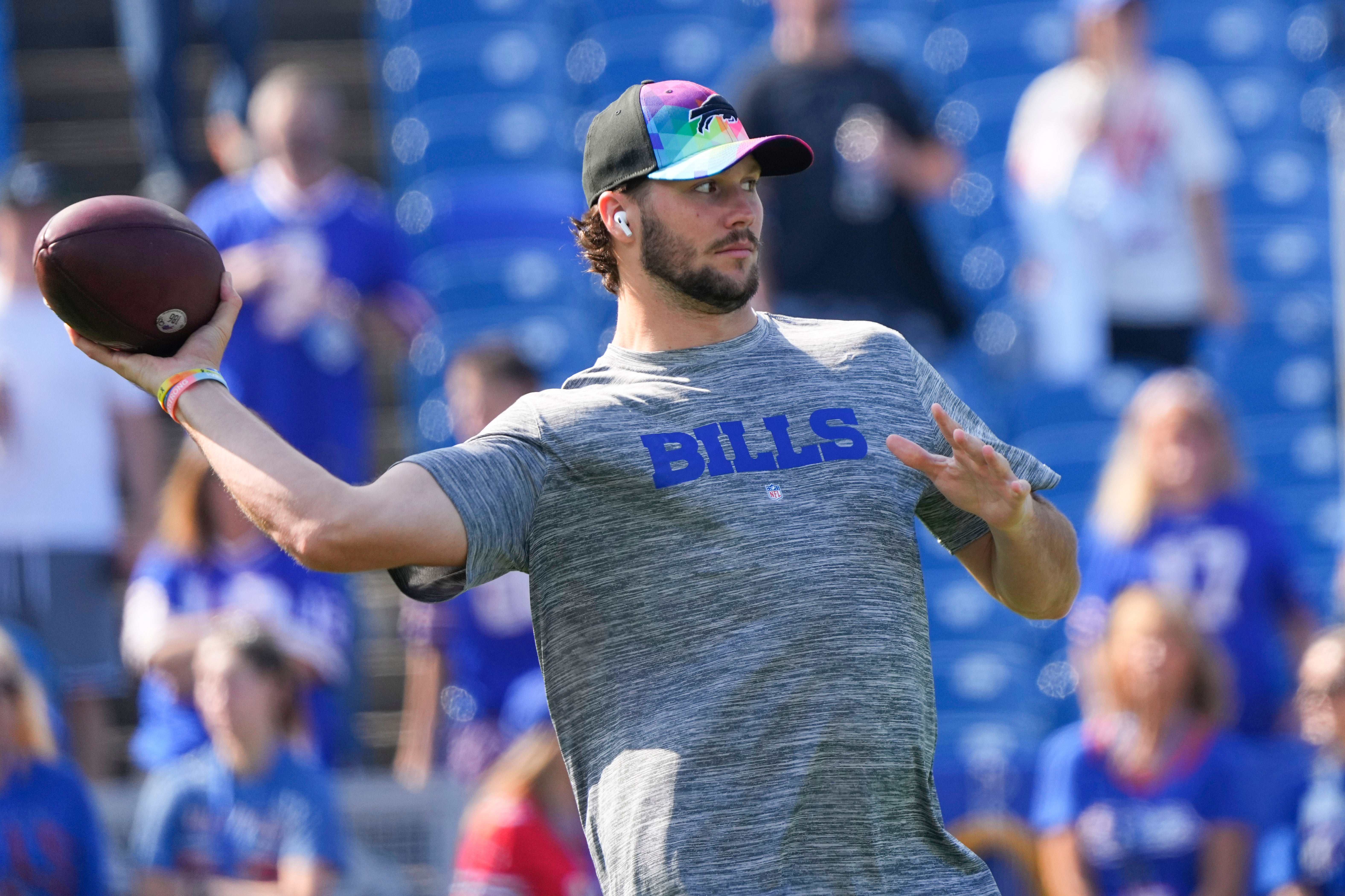 Buffalo Bills QB Josh Allen warming up against the Miami Dolphins