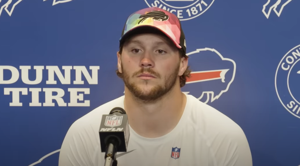 Buffalo Bills QB Josh Allen talking to the media after the Miami Dolphins win
