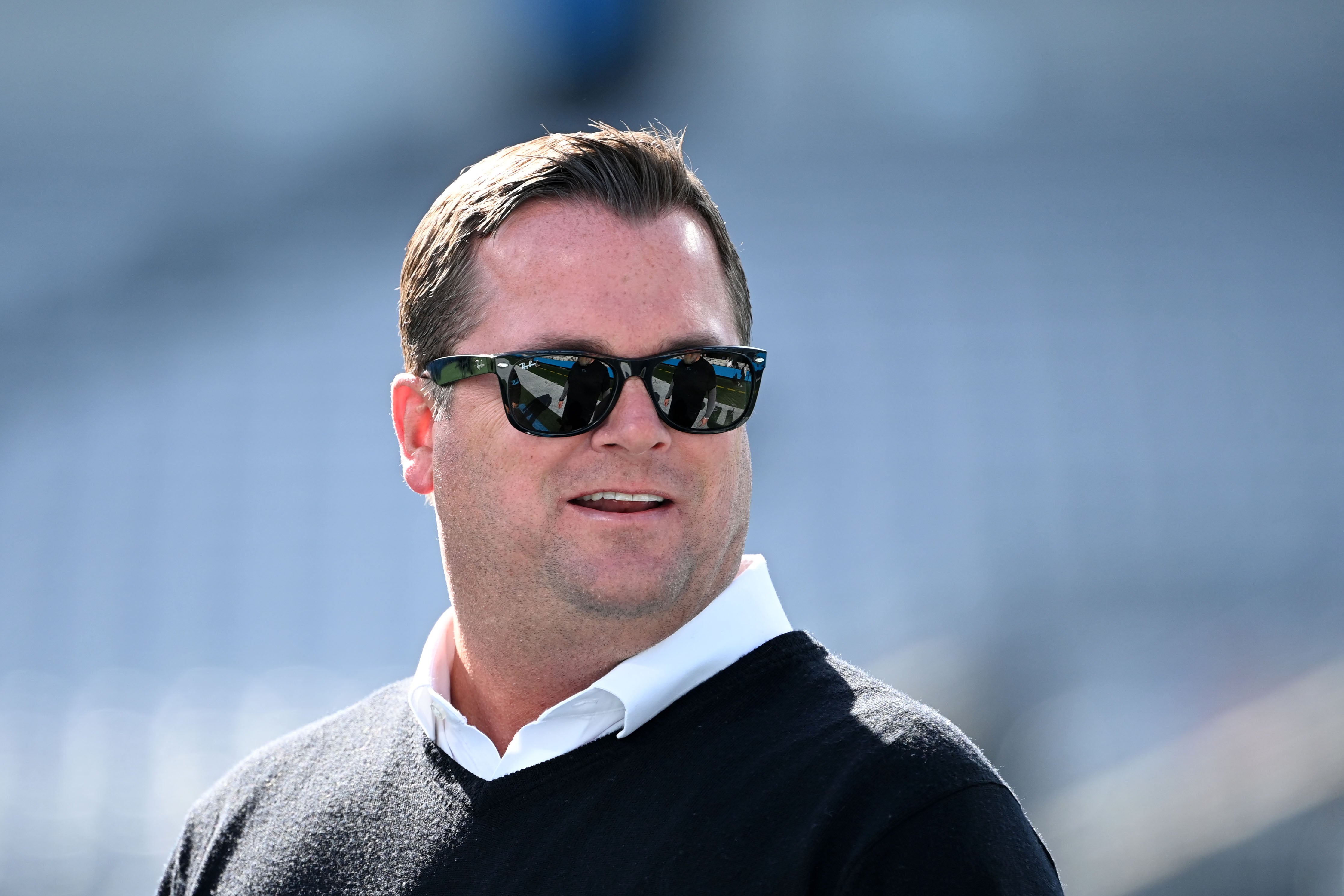Nov 7, 2021; Charlotte, North Carolina, USA; Carolina Panthers general manager Scott Fitterer before the game at Bank of America Stadium. Mandatory Credit: Bob Donnan-USA TODAY Sports.