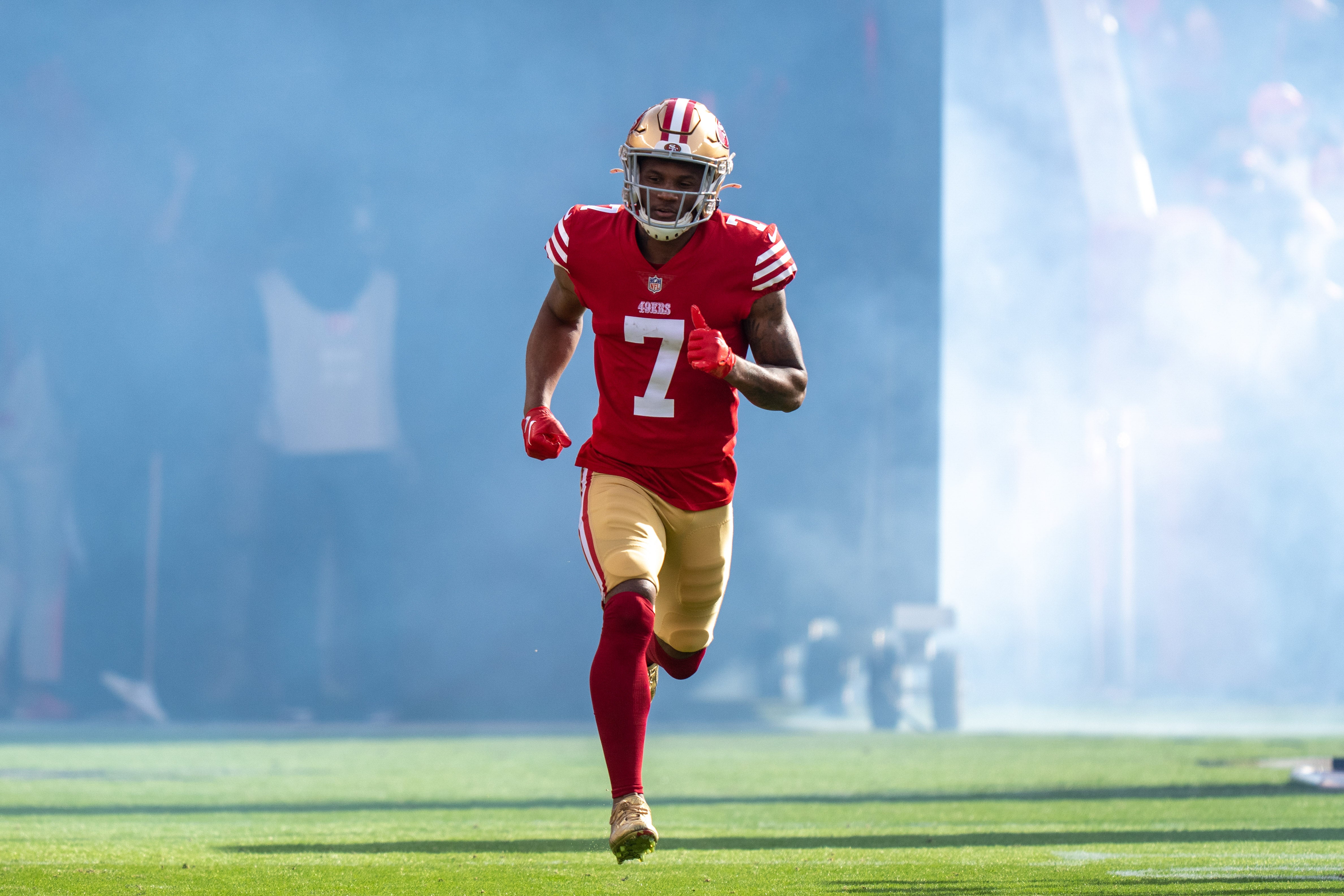 November 27, 2022; Santa Clara, California, USA; San Francisco 49ers cornerback Charvarius Ward (7) before the game against the New Orleans Saints at Levi's Stadium.