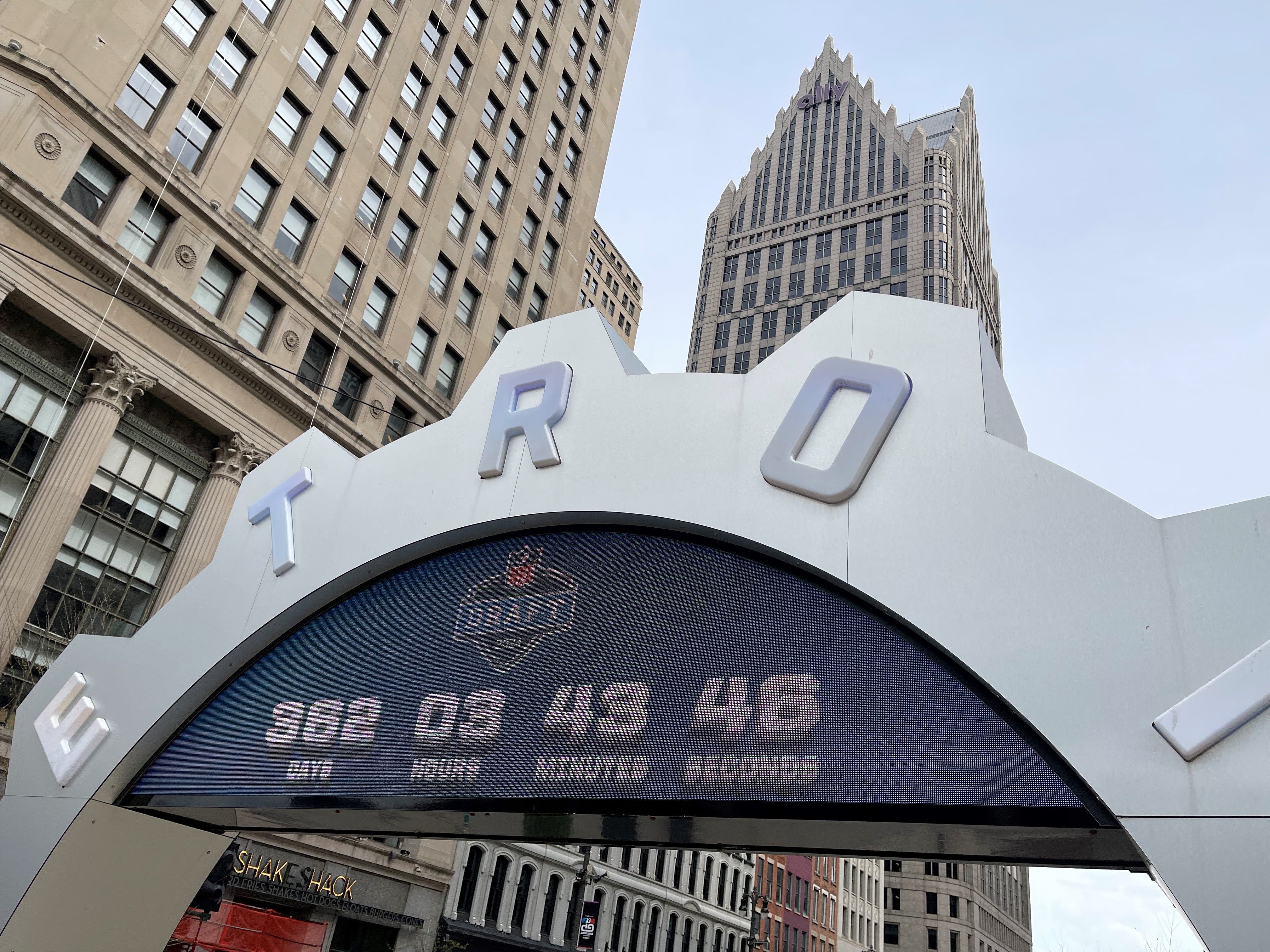 It's less than a year until the 2024 NFL draft will be held in Detroit (April 25-27, 2024), as the countdown clock at Campus Martius on Woodward Ave. (looking south toward the Detroit River) showed on Saturday, April 29, 2023. Detroit Draft 2