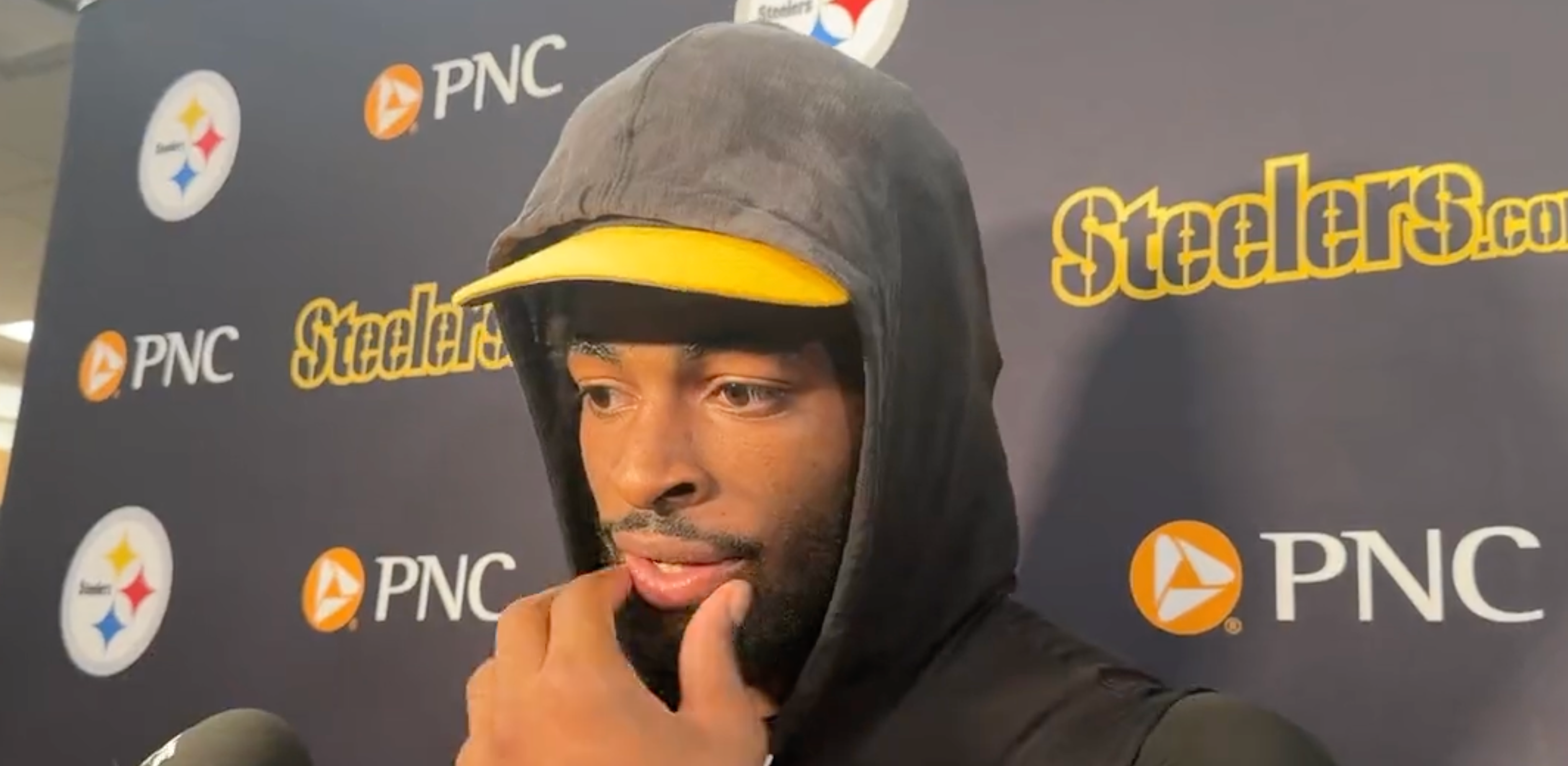 Pittsburgh Steelers Pro Bowl RB Naee Harris speaks to the media ahead of Steelers vs. Ravens Week 5 2023.