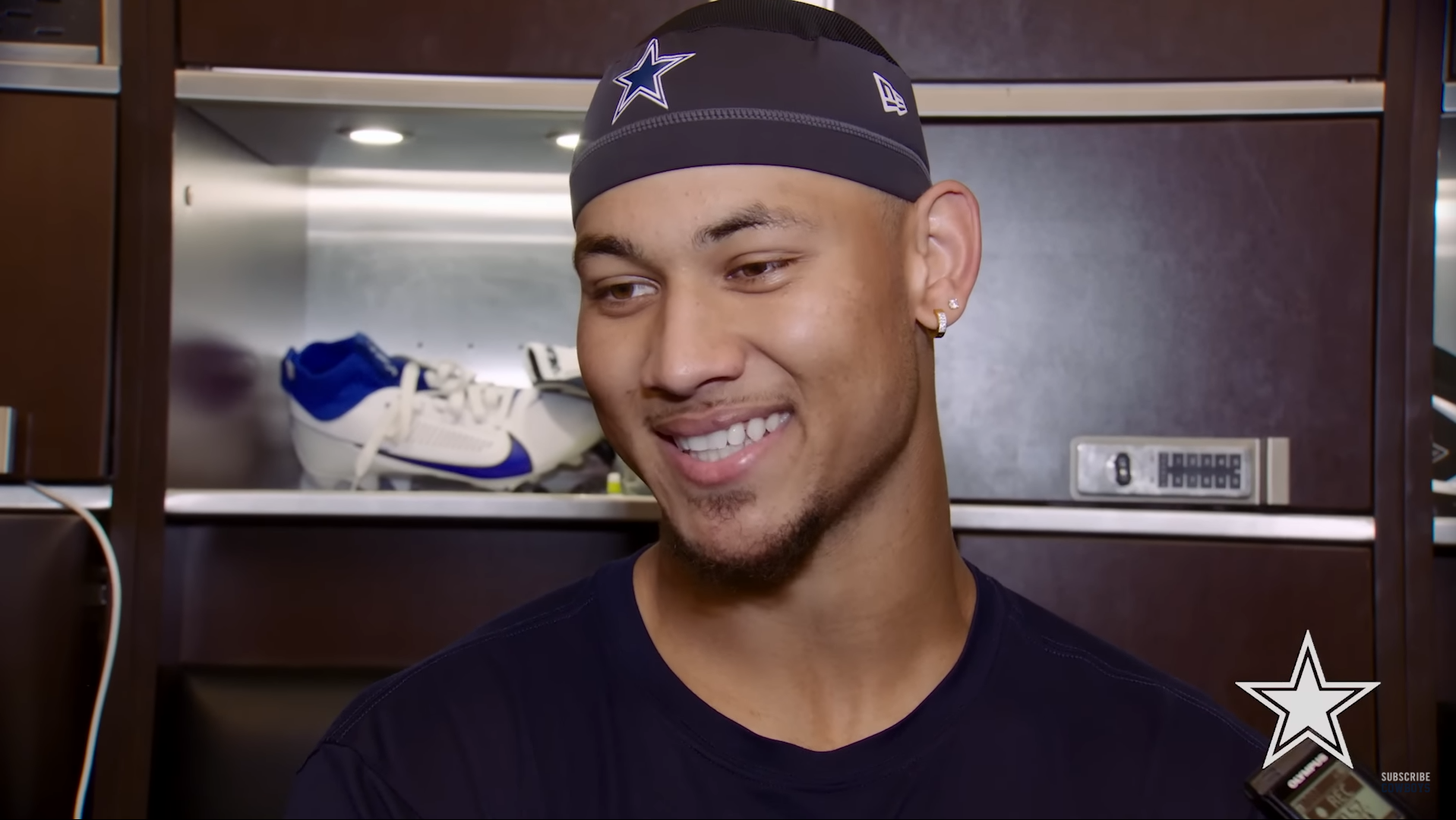 Dallas Cowboys third-string QB Trey Lance talks to the media.