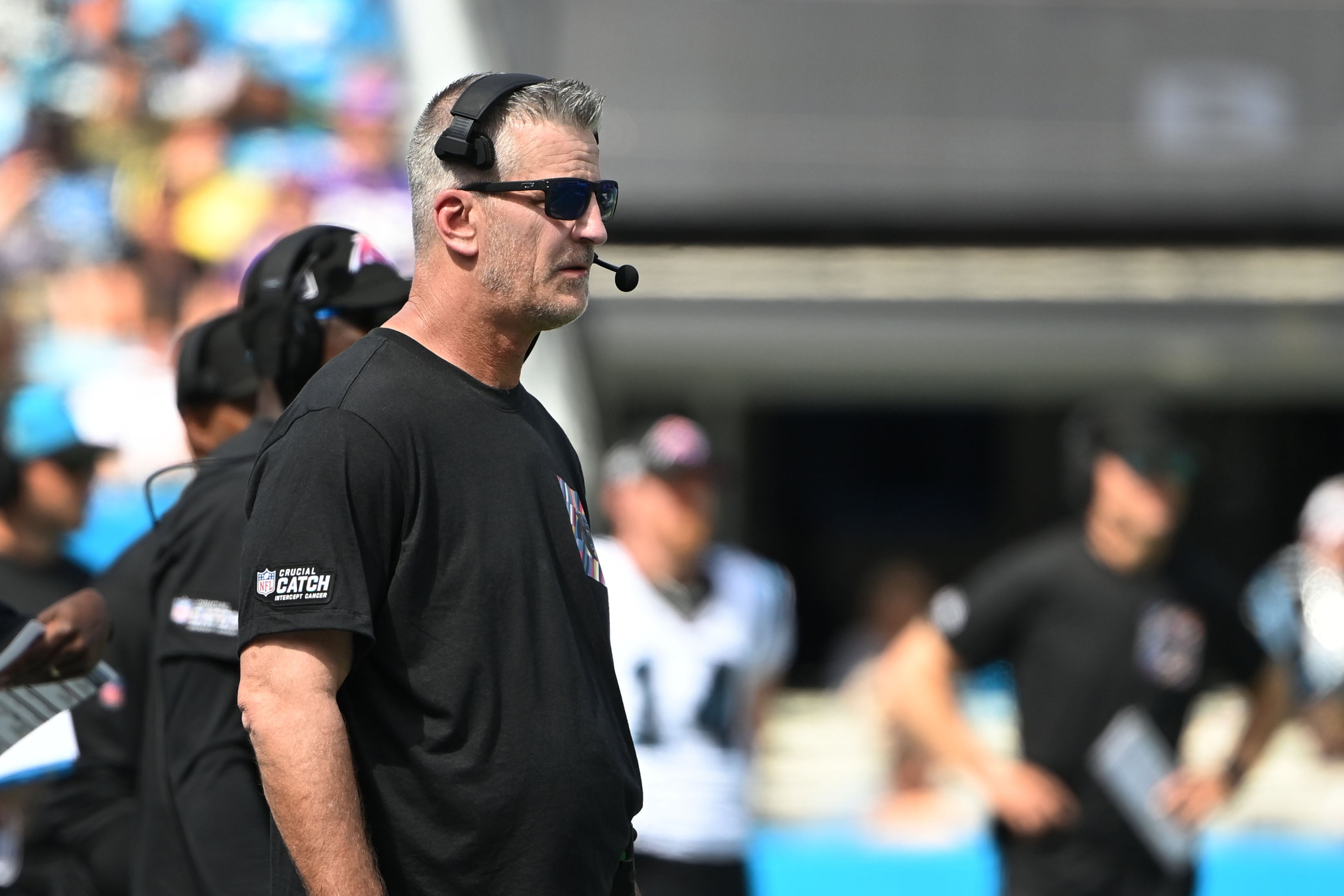 Oct 1, 2023; Charlotte, North Carolina, USA; Carolina Panthers head coach Frank Reich in the first quarter at Bank of America Stadium. Mandatory Credit: Bob Donnan-USA TODAY Sports