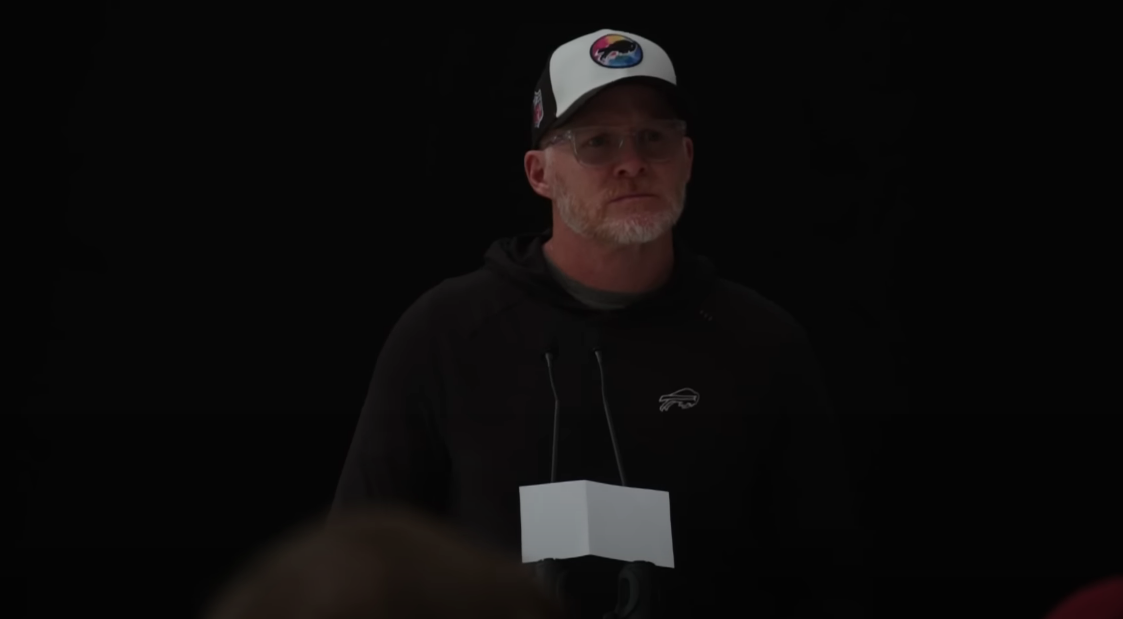 Buffalo Bills head coach Sean McDermott talking to the media before the game against the Jacksonville Jaguars