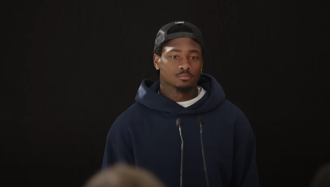 Buffalo Bills WR Stefon Diggs talks to the media before this international game against the Jacksonville Jaguars