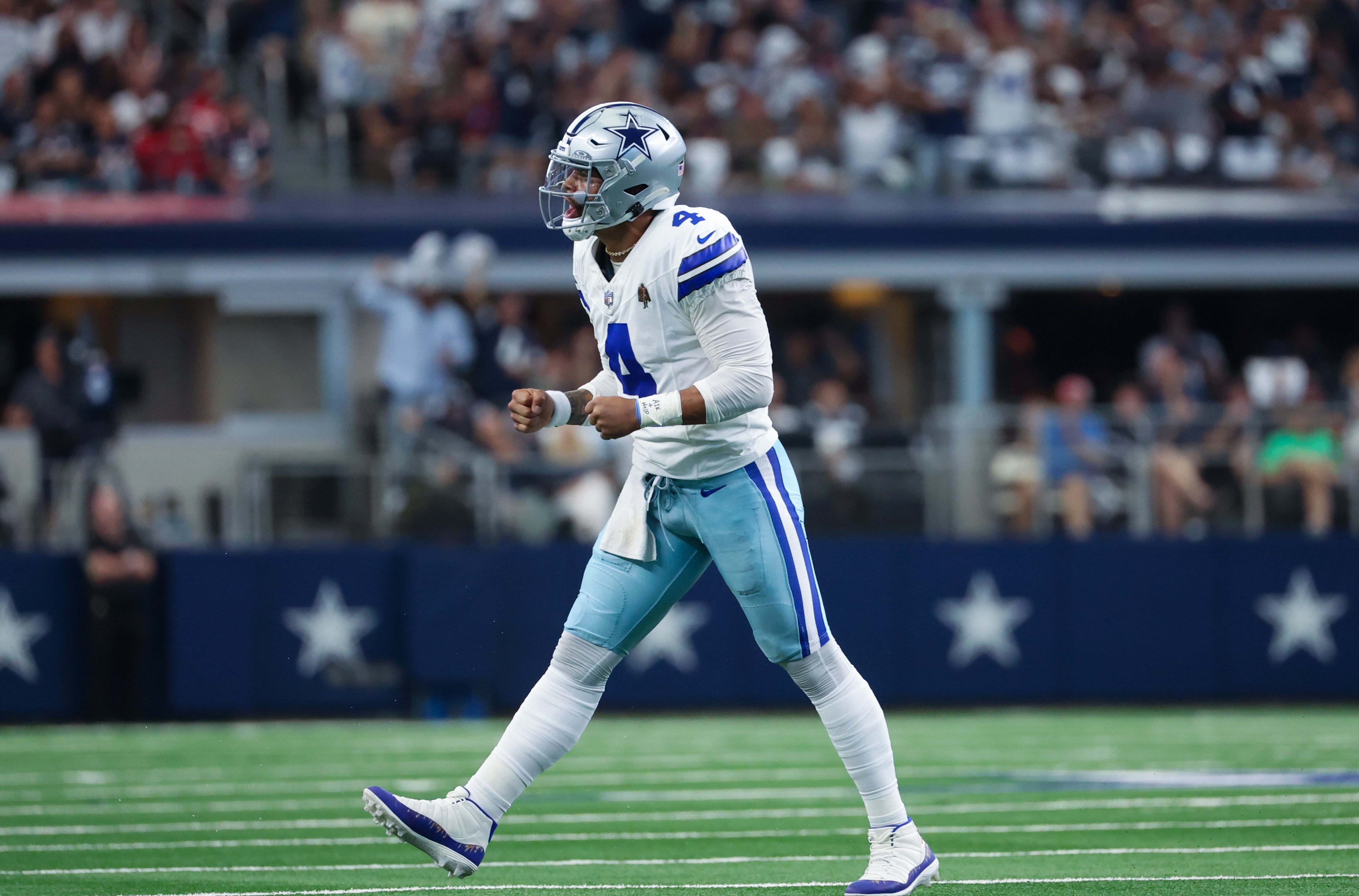 Dak Prescott celebrates after a big play