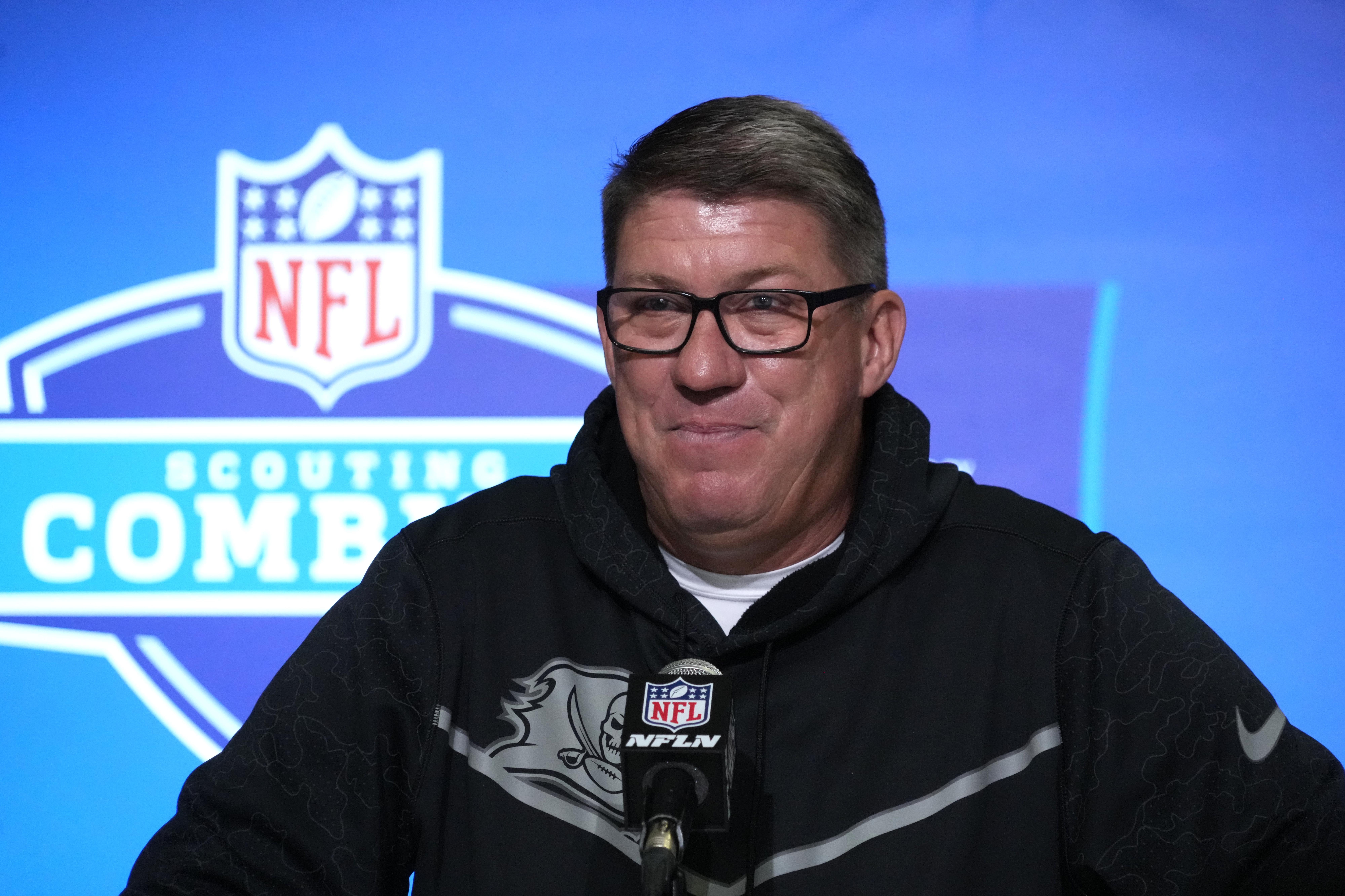 Feb 28, 2023; Indianapolis, IN, USA; Tampa Bay Buccaneers general manager Jason Licht during the NFL combine at the Indiana Convention Center. Mandatory Credit: Kirby Lee-USA TODAY Sports