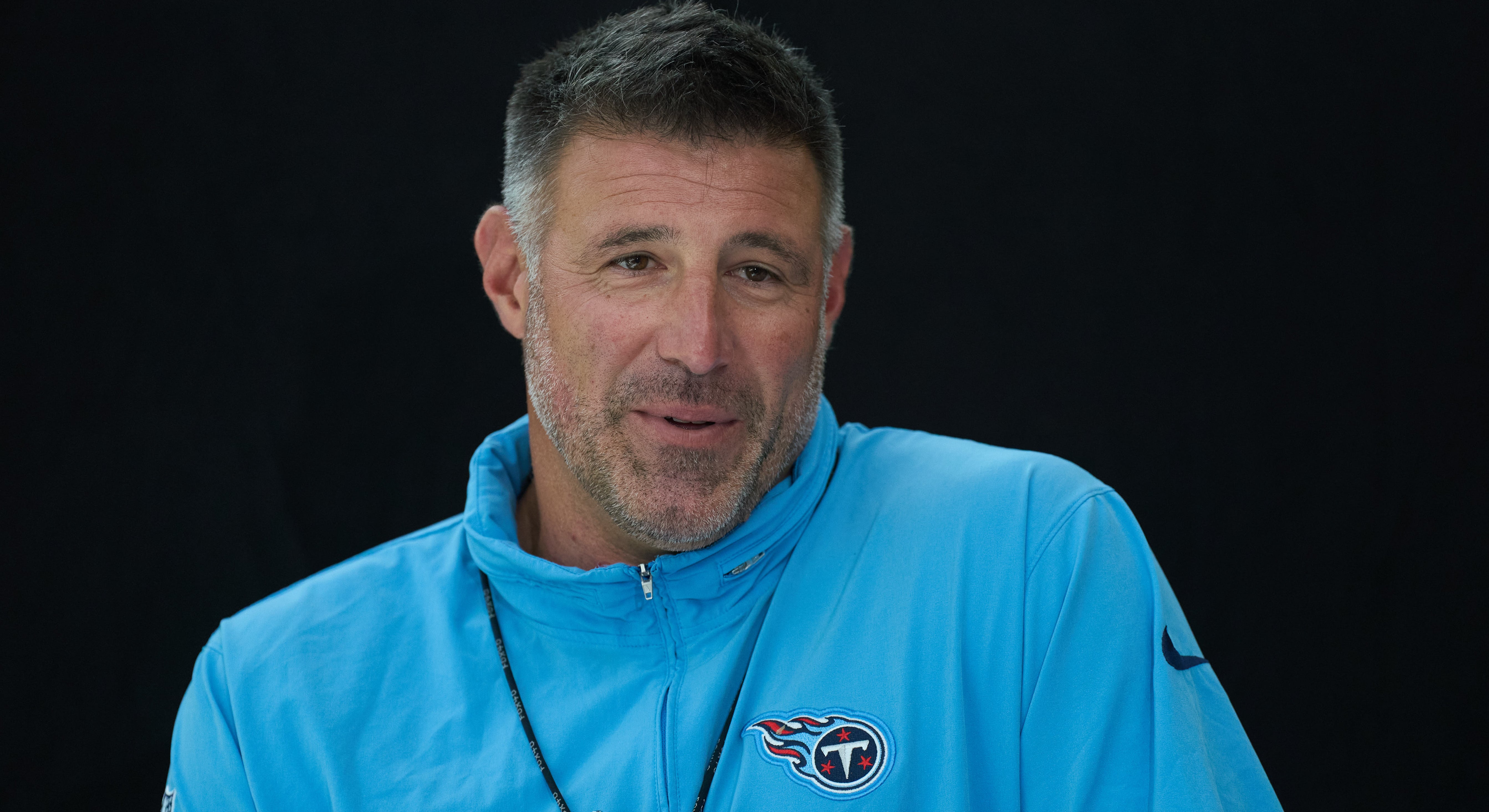 Tennessee Titans head coach Mike Vrabel speaks to the press after Tennessee Titans practice session at The Grove, Watford for their upcoming NFL London game.