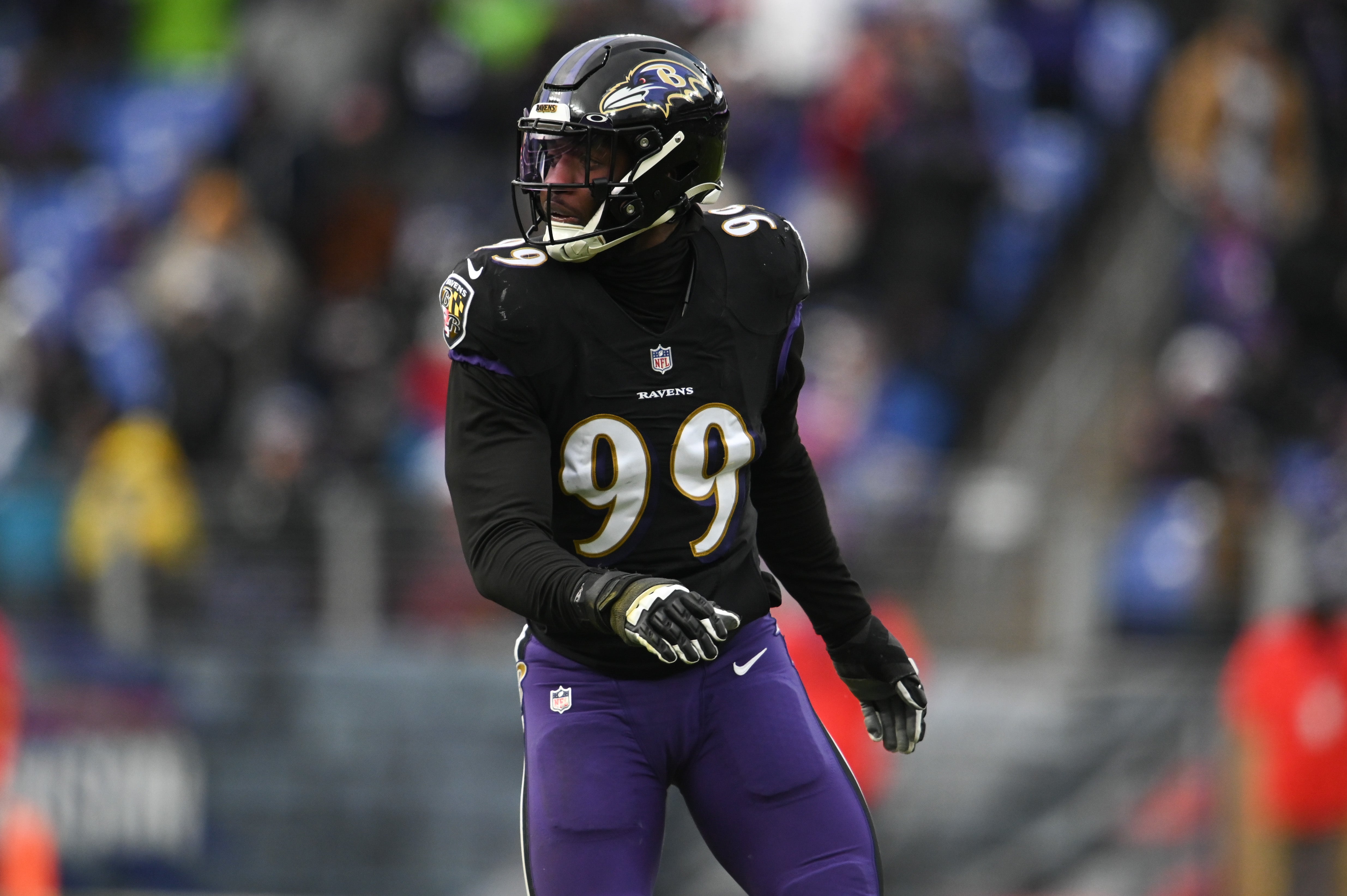Baltimore, Maryland, USA; Baltimore Ravens linebacker Odafe Oweh (99) during the game Atlanta Falcons at M&T Bank Stadium.