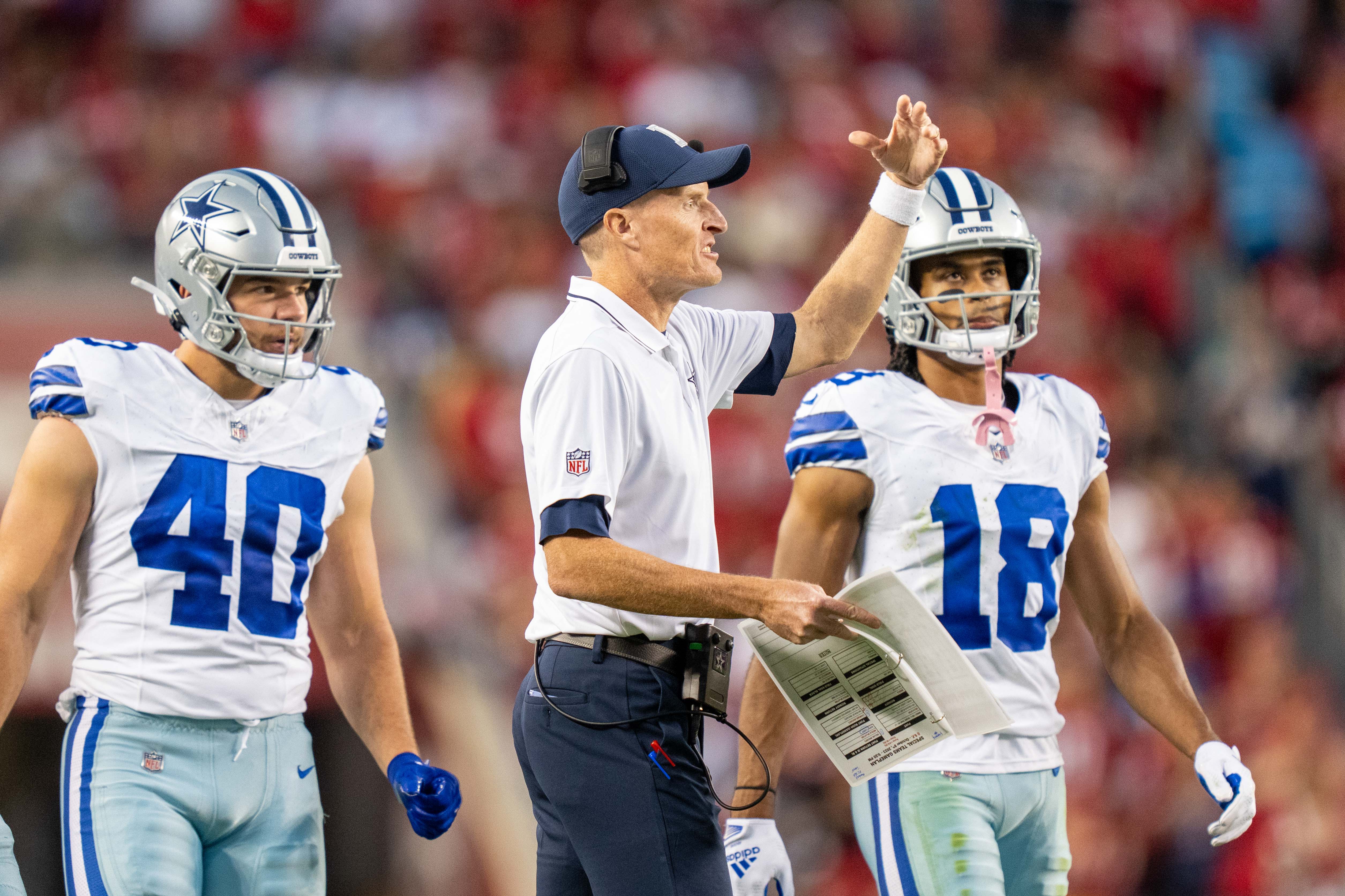 Dallas Cowboys special teams coordinator John Fassel during the second quarter against the San Francisco 49ers at Levi's Stadium. Mandatory Credit: Kyle Terada-USA TODAY Sports