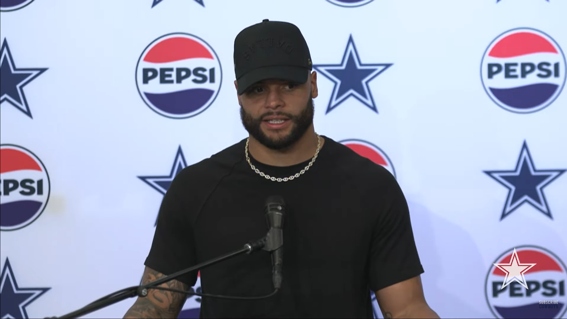 Dallas Cowboys QB Dak Prescott talks to the media following a big win over the Los Angeles Chargers.