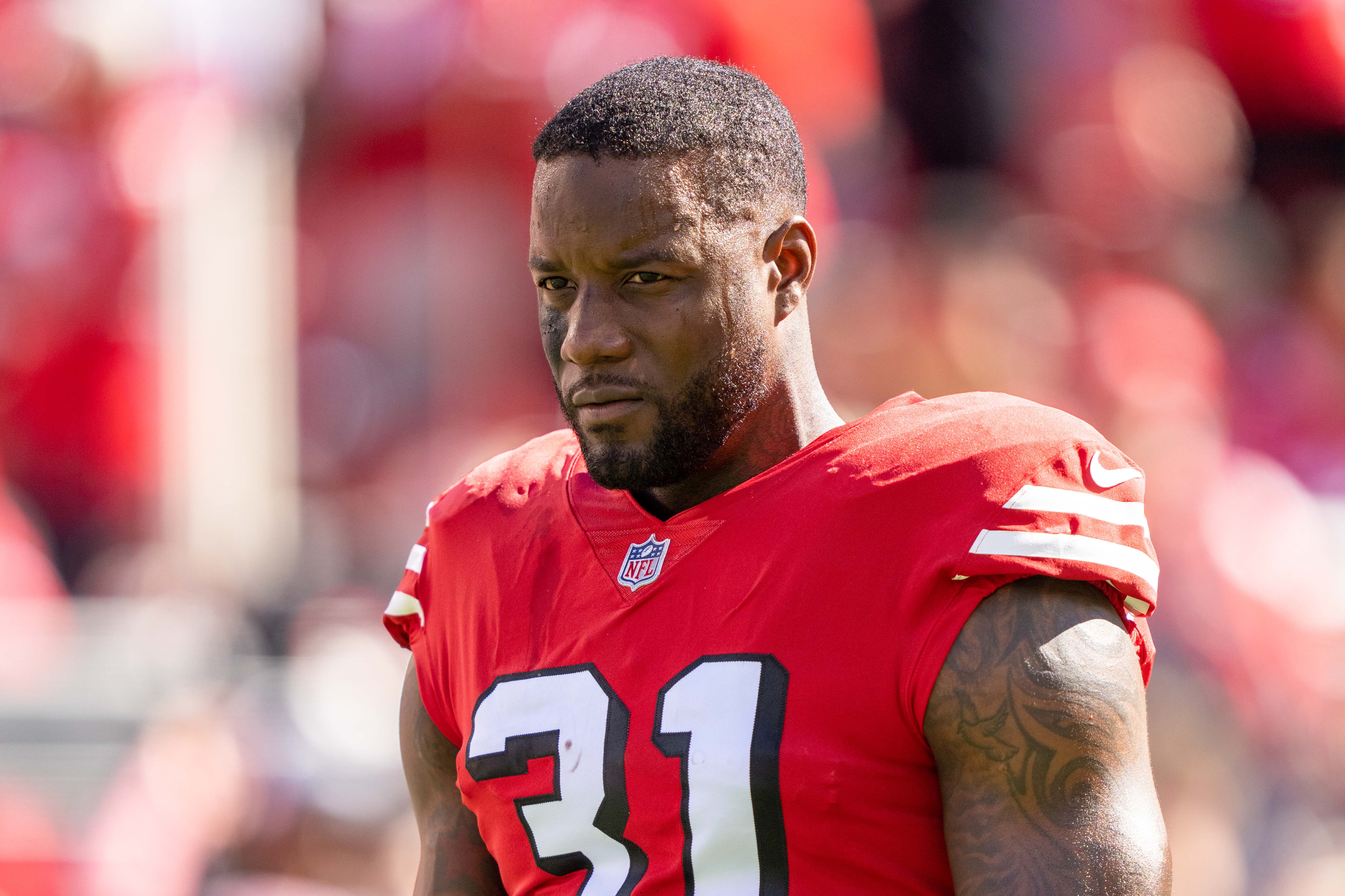 October 23, 2022; Santa Clara, California, USA; San Francisco 49ers safety Tashaun Gipson Sr. (31) before the game against the Kansas City Chiefs at Levi's Stadium.