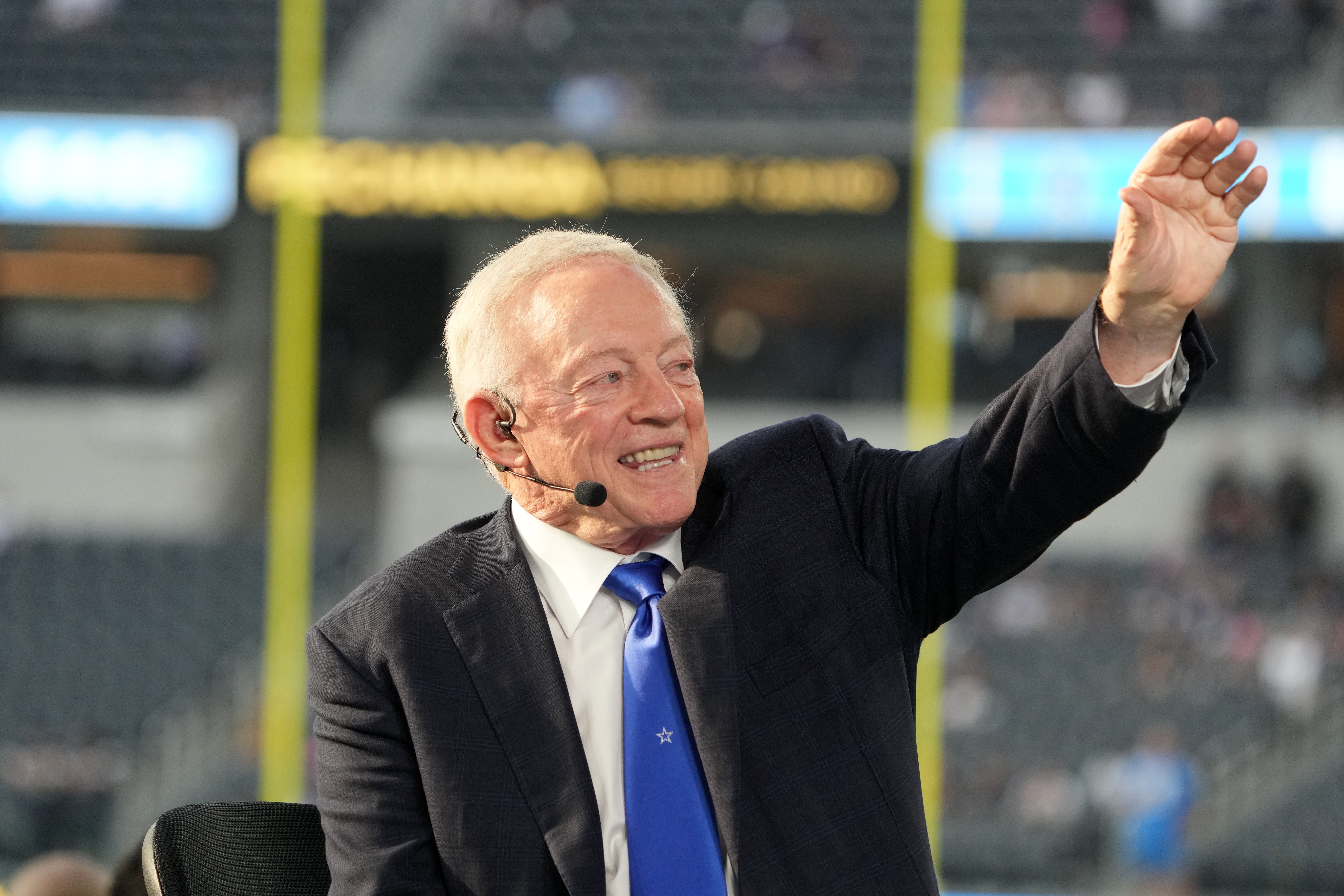 Dallas Cowboys owner Jerry Jones on the ESPN Monday Night Football Countdown set at SoFi Stadium.