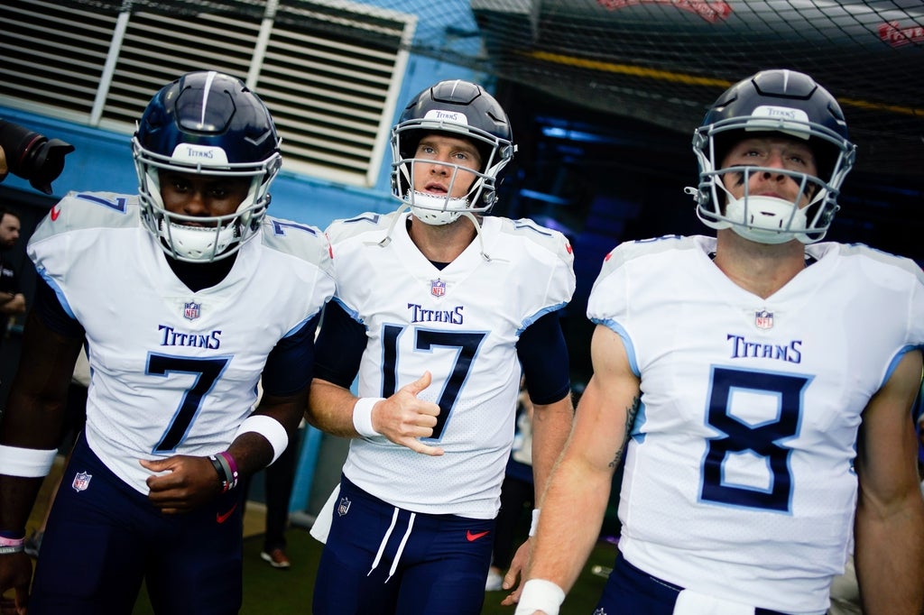 Titans quarterbacks Malik Will, Ryan Tannehill and Will Levis