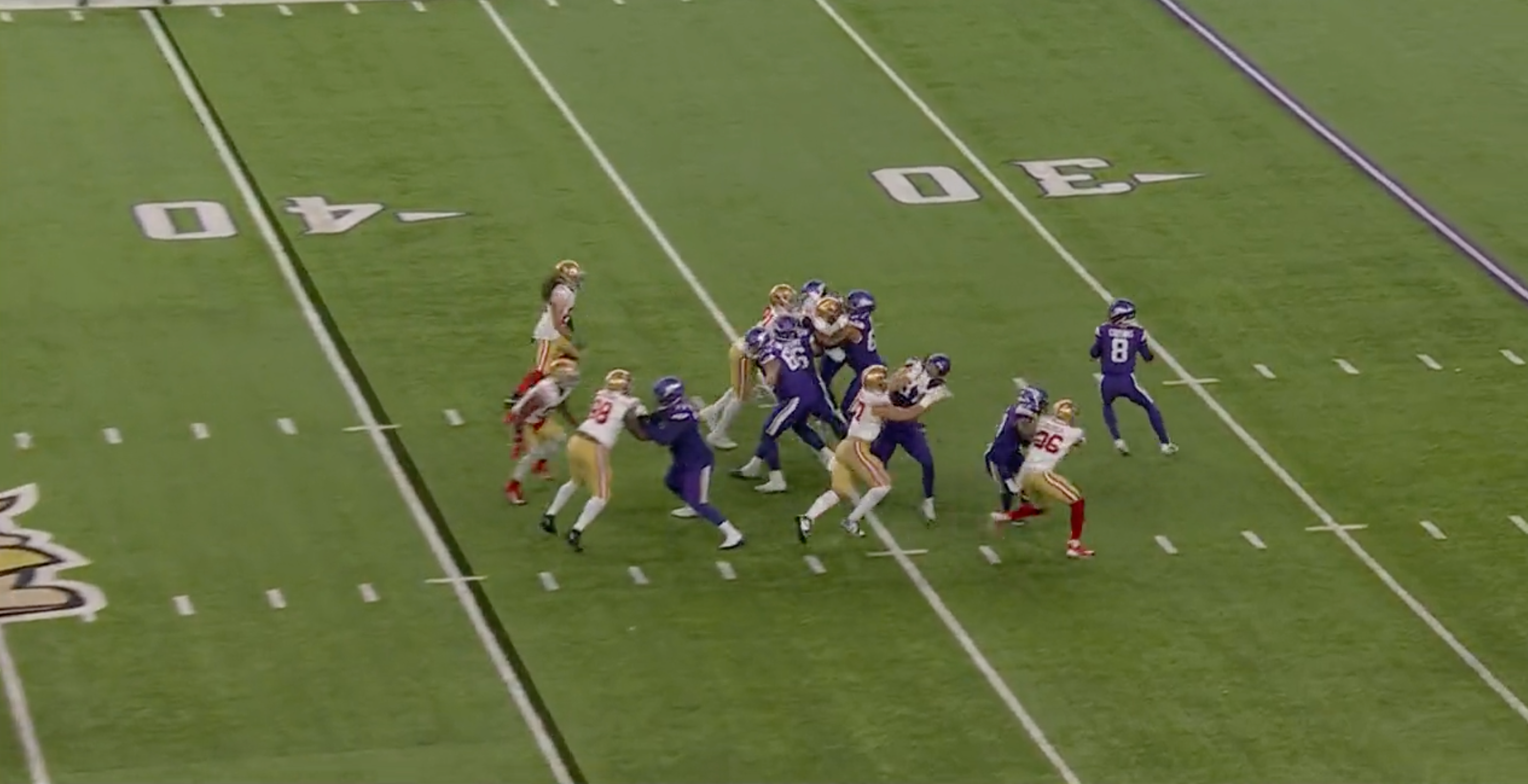 The 49ers paid the price for a blitz of Kirk Cousins in the final seconds of the first half against the Vikings.