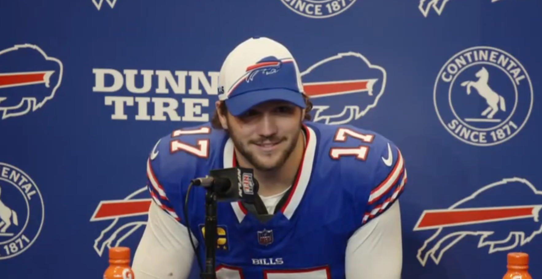 Buffalo Bills QB Josh Allen opening up to the media after their victory against the Tampa Bay Buccaneers