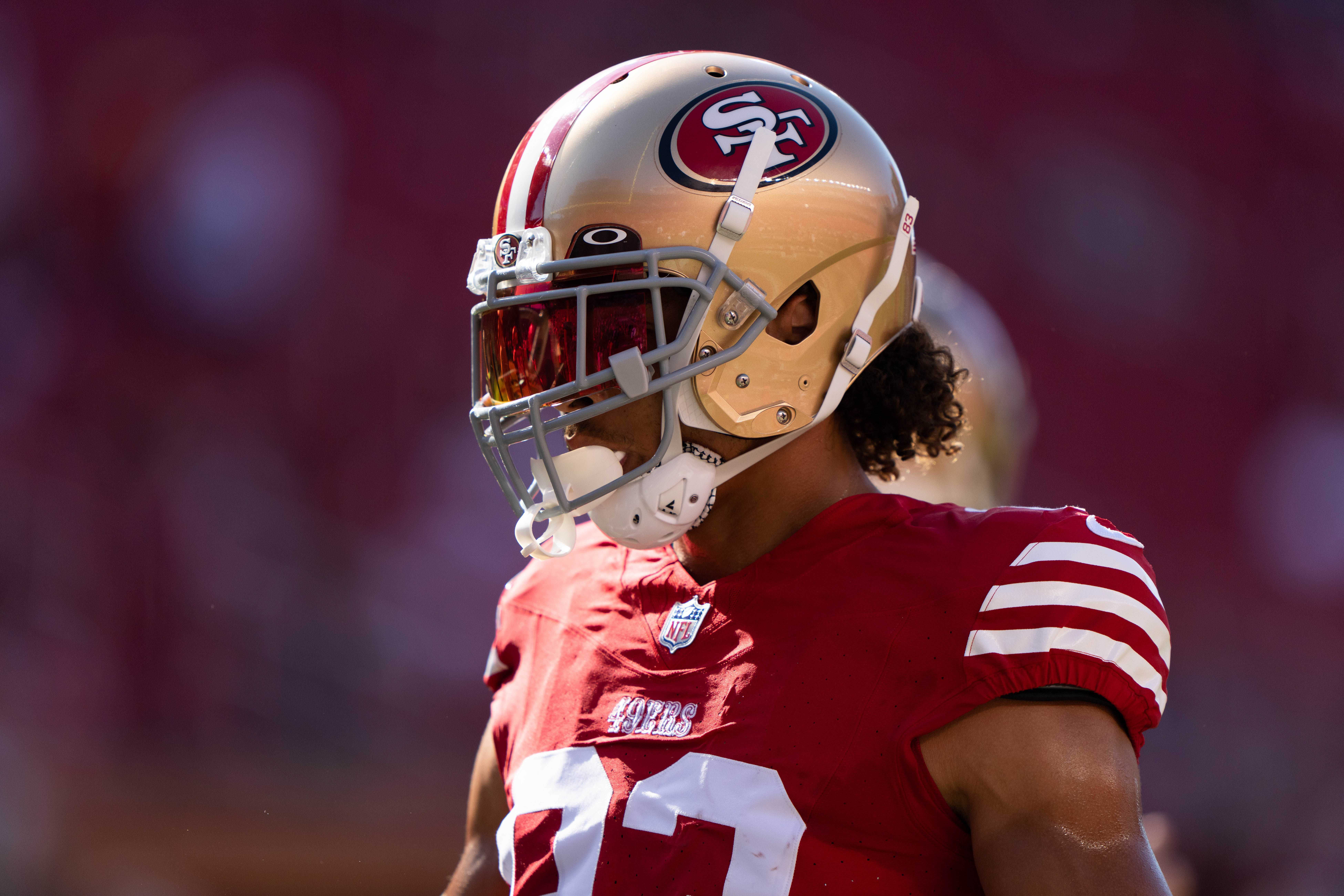 Aug 19, 2023; Santa Clara, California, USA; San Francisco 49ers wide receiver Willie Snead IV (83) warms up before the start of the first quarter against the Denver Broncos at Levi's Stadium.
