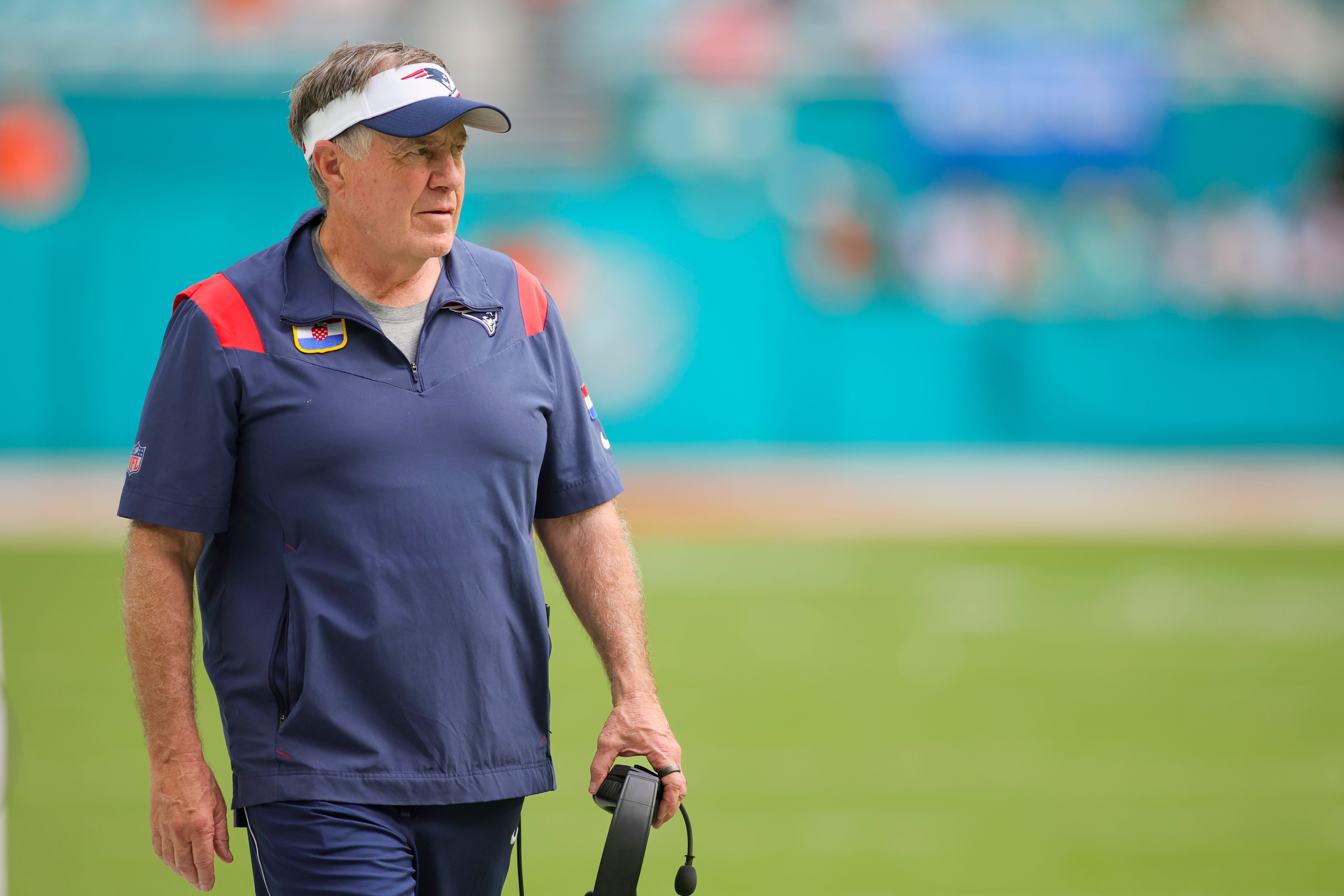 Bill Belichick during the Patriots loss to the Dolphins in Week 8