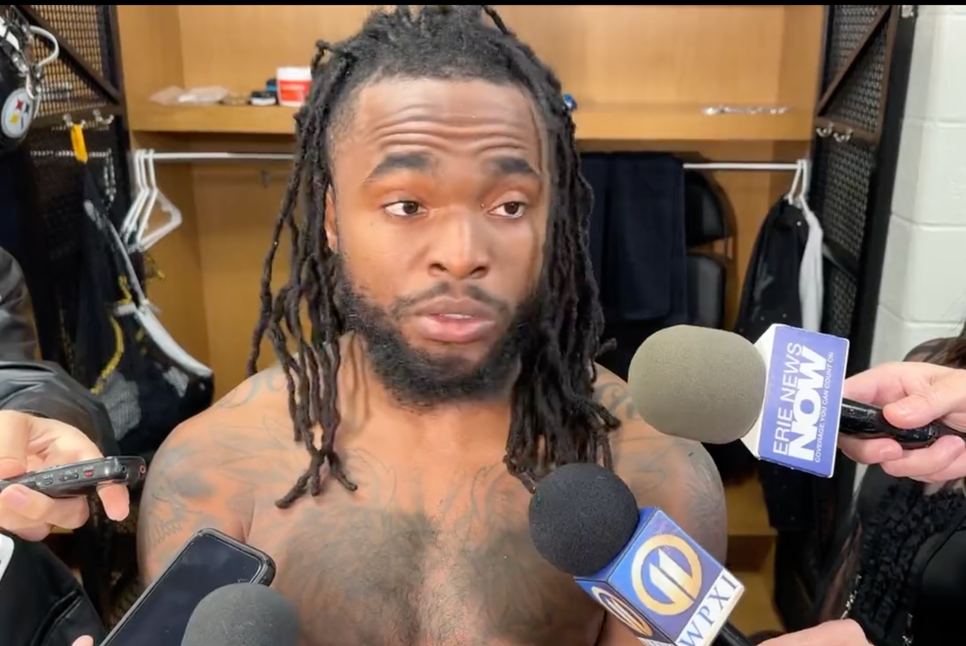 Pittsburgh Steelers WR Diontae Johnson speaks to the media following 20-10 loss vs. Jacksonville Jaguars, 10/29/23