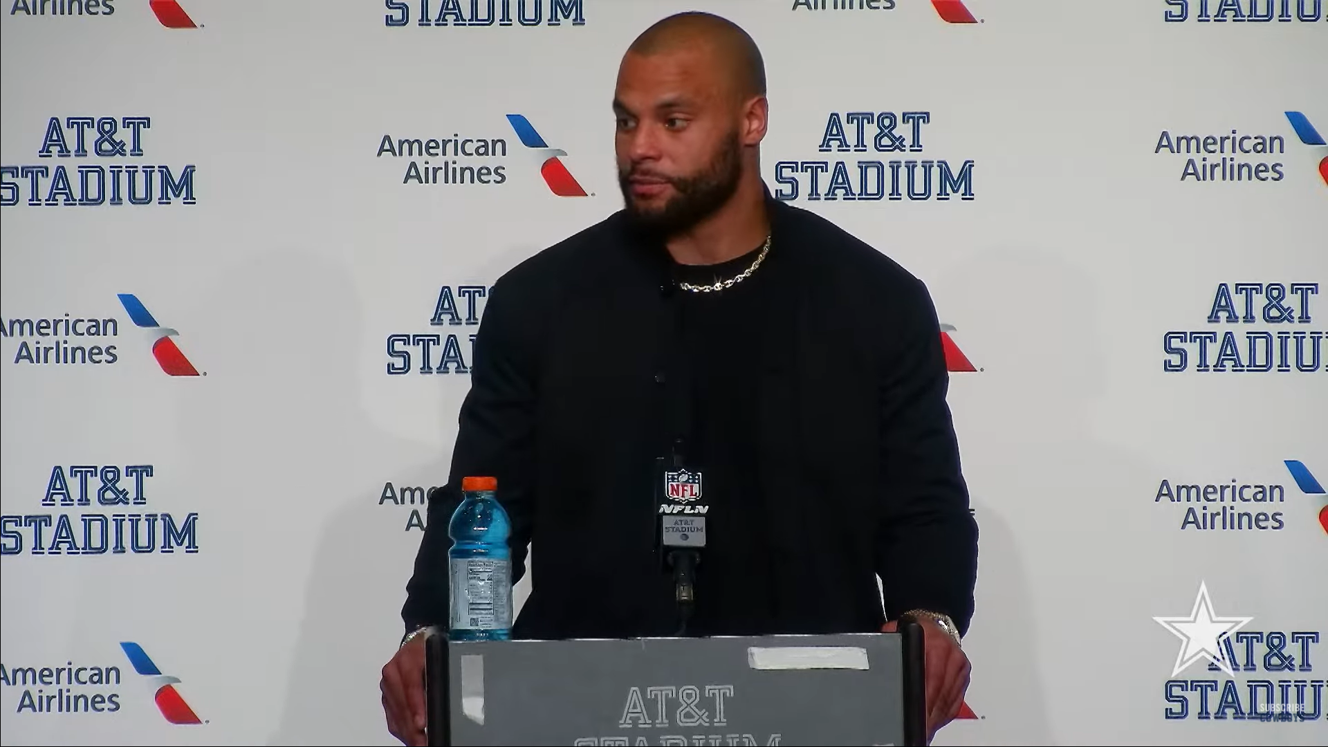 Dallas Cowboys quarterback Dak Prescott talks to the media about CeeDee Lamb postgame.