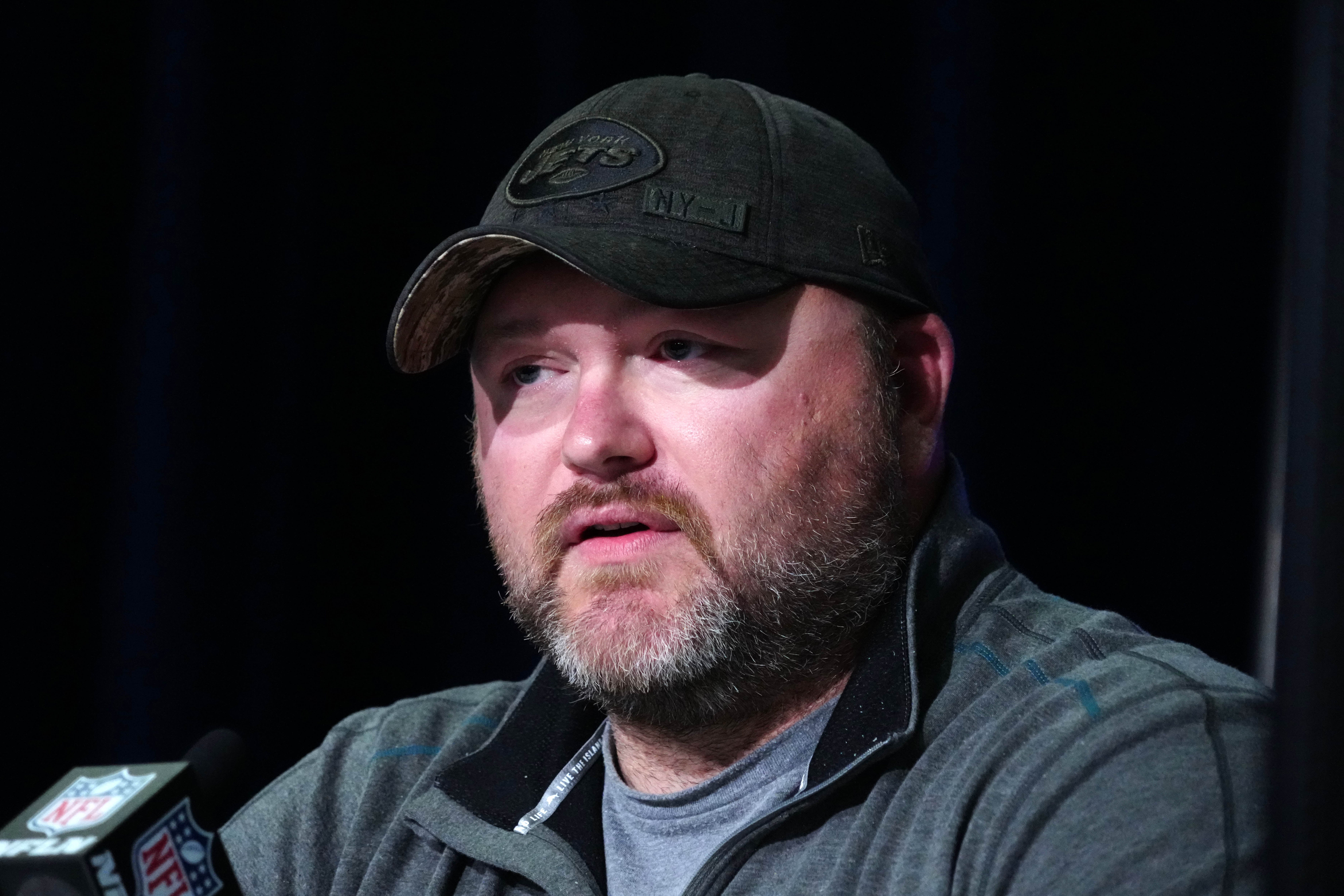 New York Jets general manager Joe Douglas during the NFL Combine at the Indiana Convention Center.
