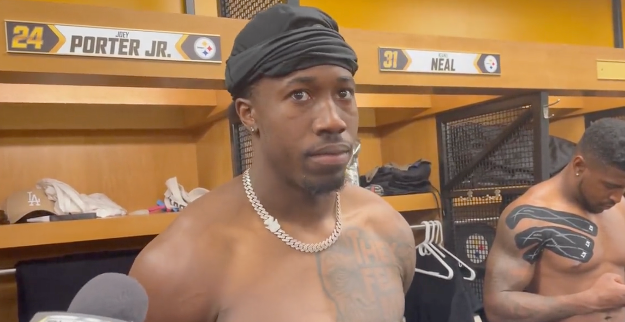 Pittsburgh Steelers Joey Porter Jr. speaks to the media following 20-16 win vs Tennessee Titans on Thursday night football, 11/2/23