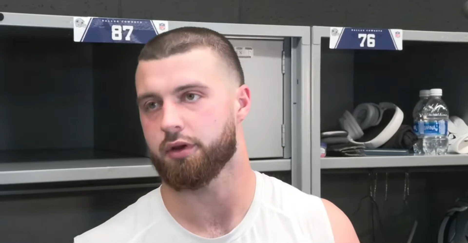 Dallas Cowboys tight end Jake Ferguson talks to the media following the loss to the Philadelphia Eagles in Week 9.