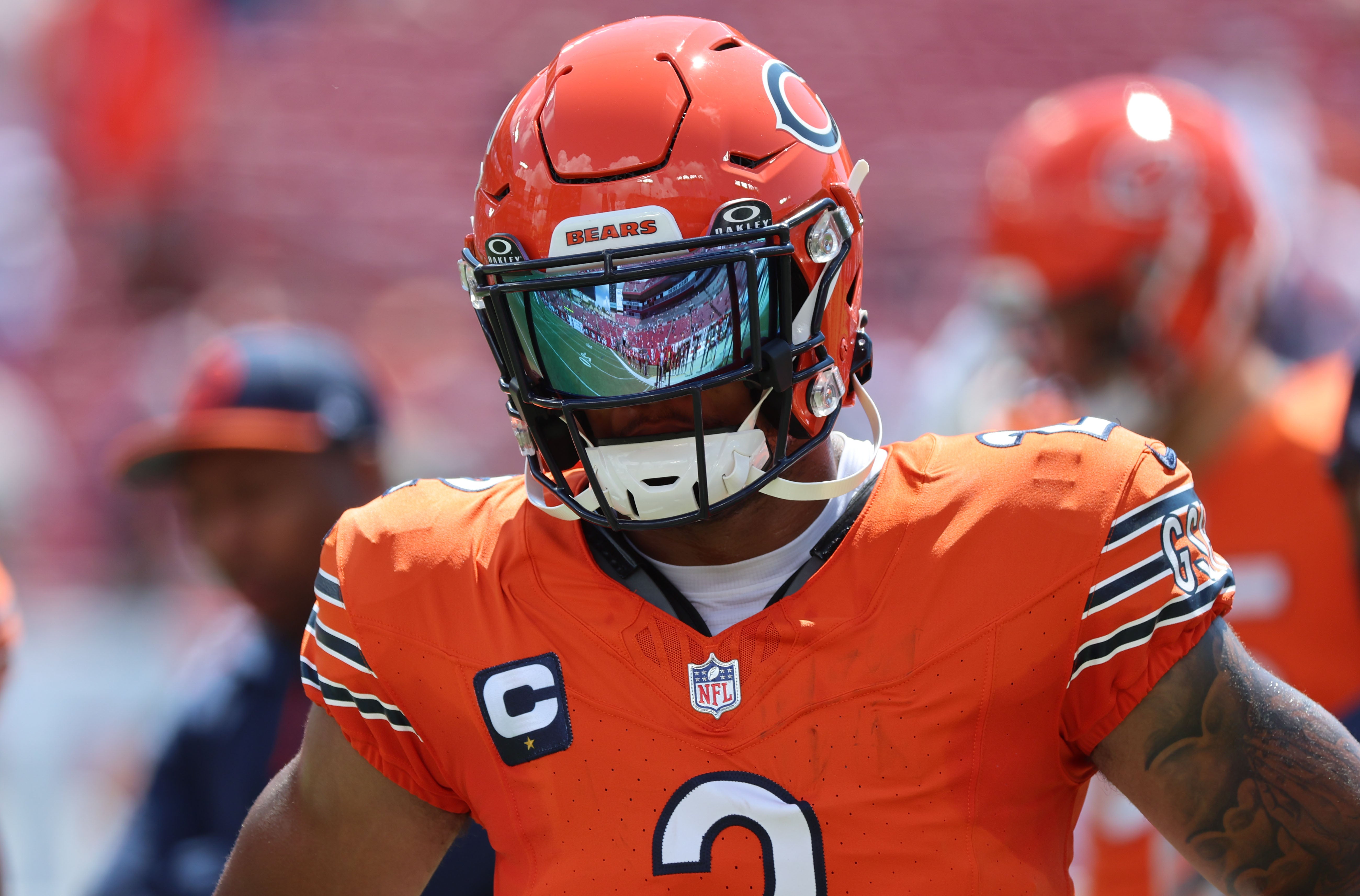 Sep 17, 2023; Tampa, Florida, USA; Chicago Bears wide receiver DJ Moore (2) looks on prior to the game against the Tampa Bay Buccaneers at Raymond James Stadium.
