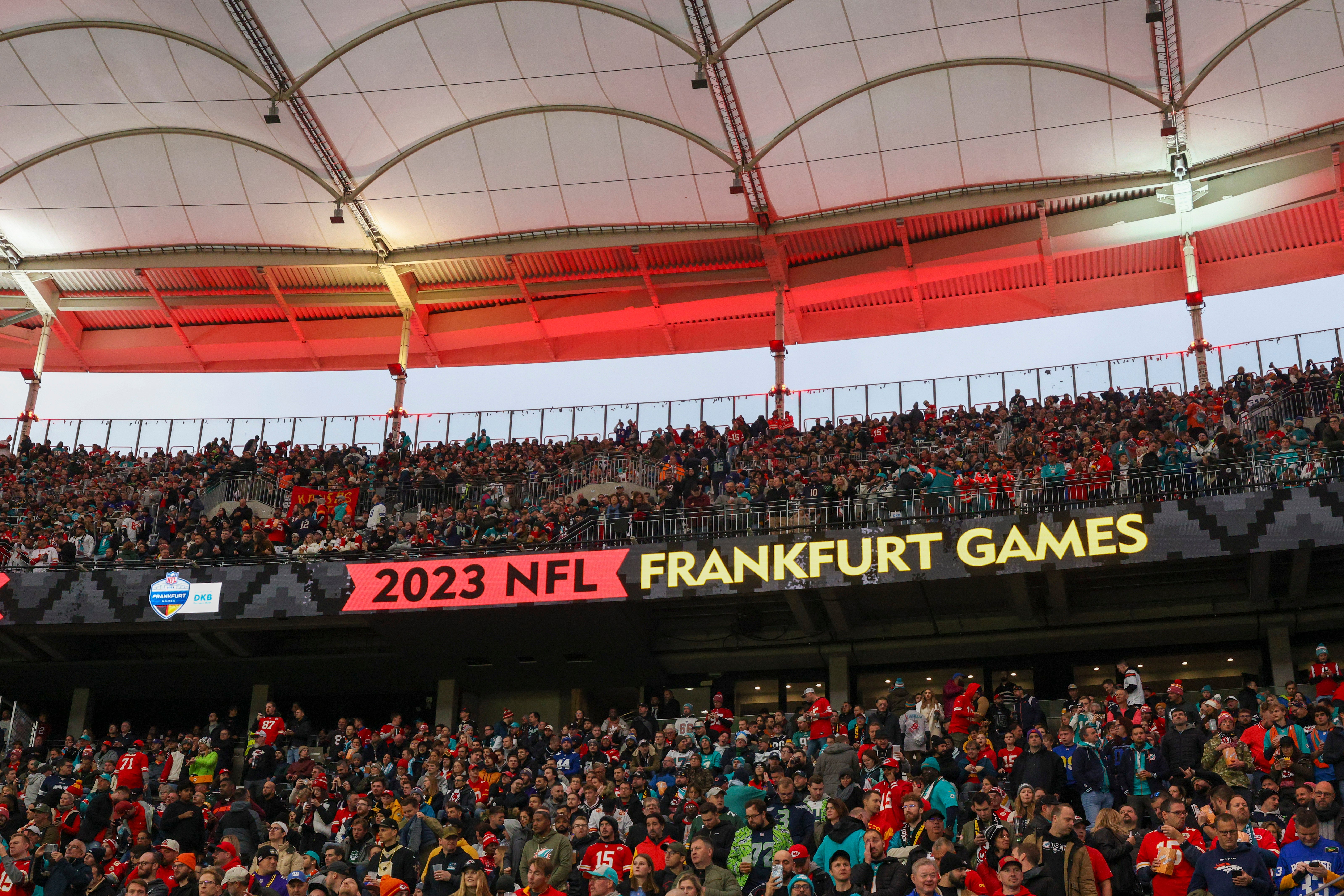 Nov 5, 2023; Frankfurt, Germany, ; fans wait for the start of during an NFL International Series game between the Miami Dolphins and Kansas City Chiefs at Deutsche Bank Park.