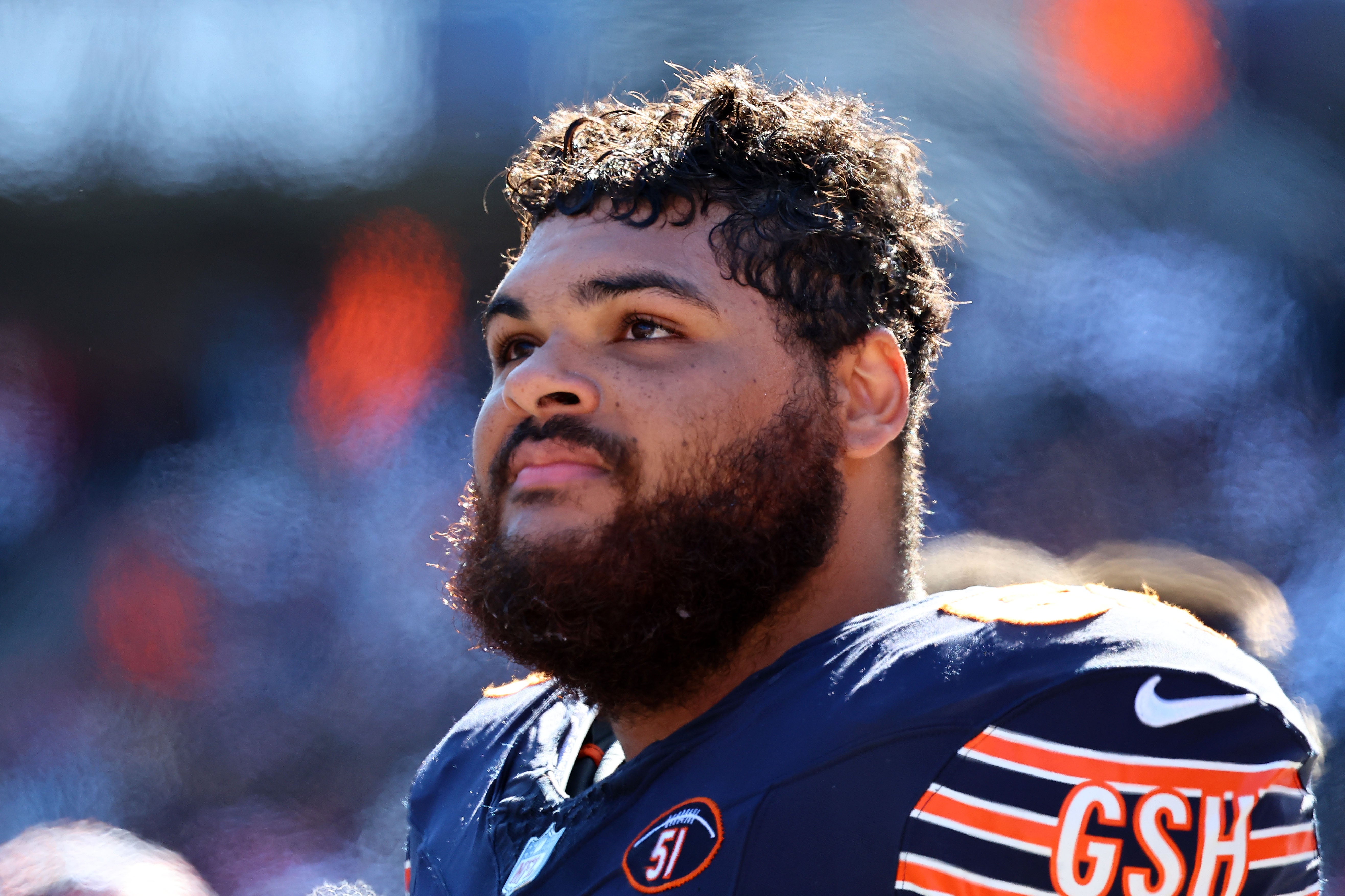 Oct 22, 2023; Chicago, Illinois, USA; Chicago Bears offensive tackle Darnell Wright (58) in the first half against the Chicago Bears at Soldier Field.