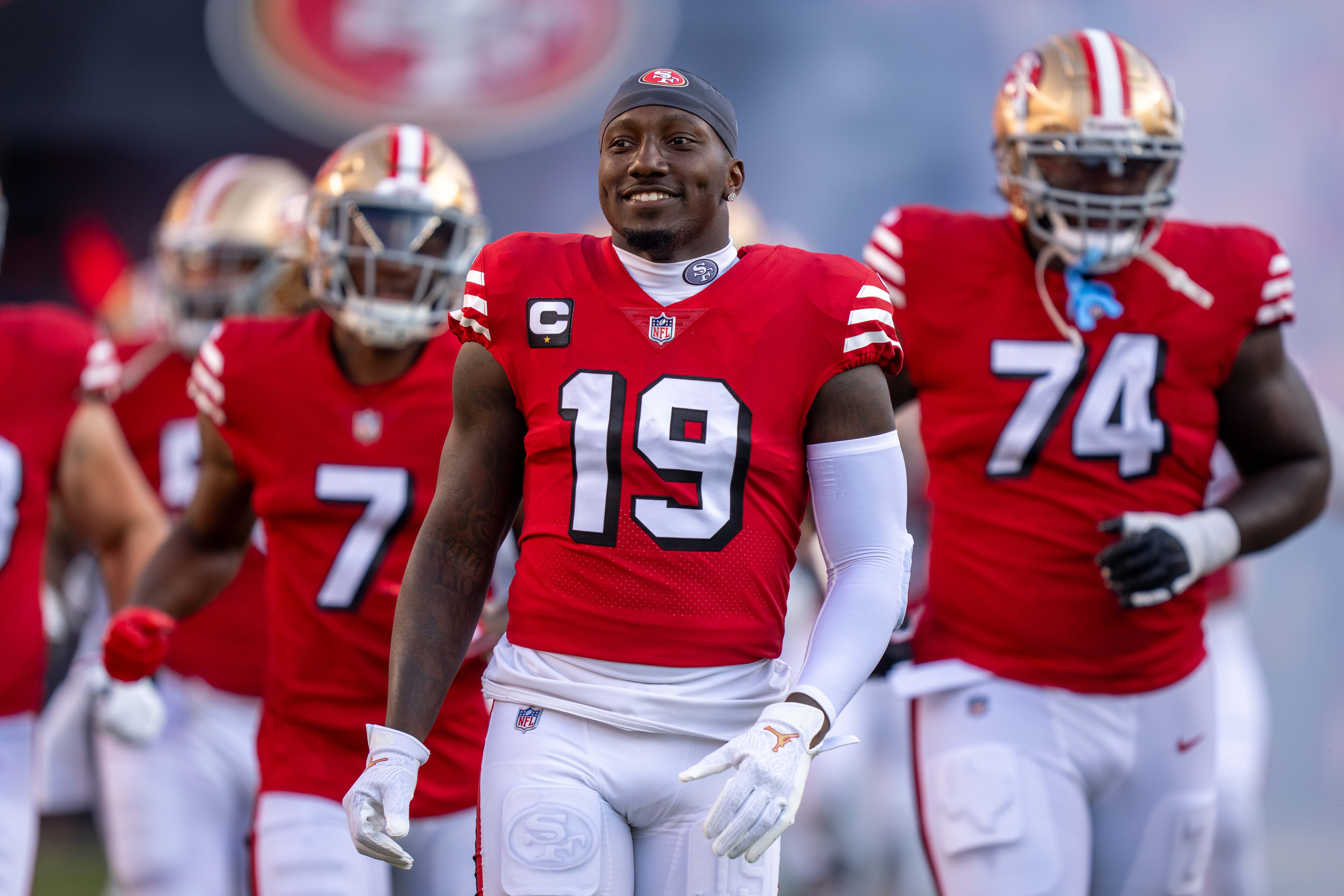 September 21, 2023; Santa Clara, California, USA; San Francisco 49ers wide receiver Deebo Samuel (19) before the game against the New York Giants at Levi's Stadium.