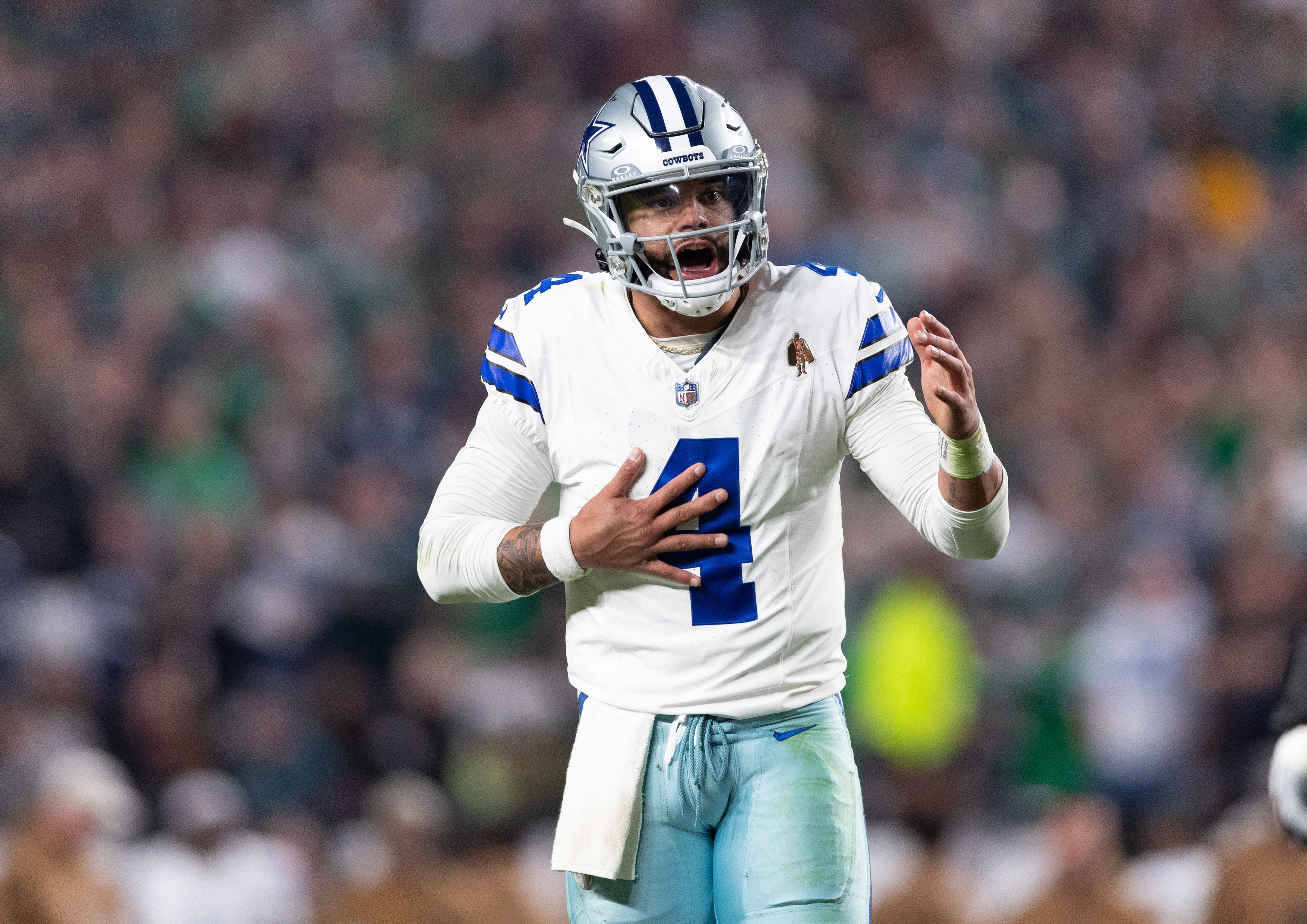 Dallas Cowboys quarterback Dak Prescott in action against the Philadelphia Eagles at Lincoln Financial Field.