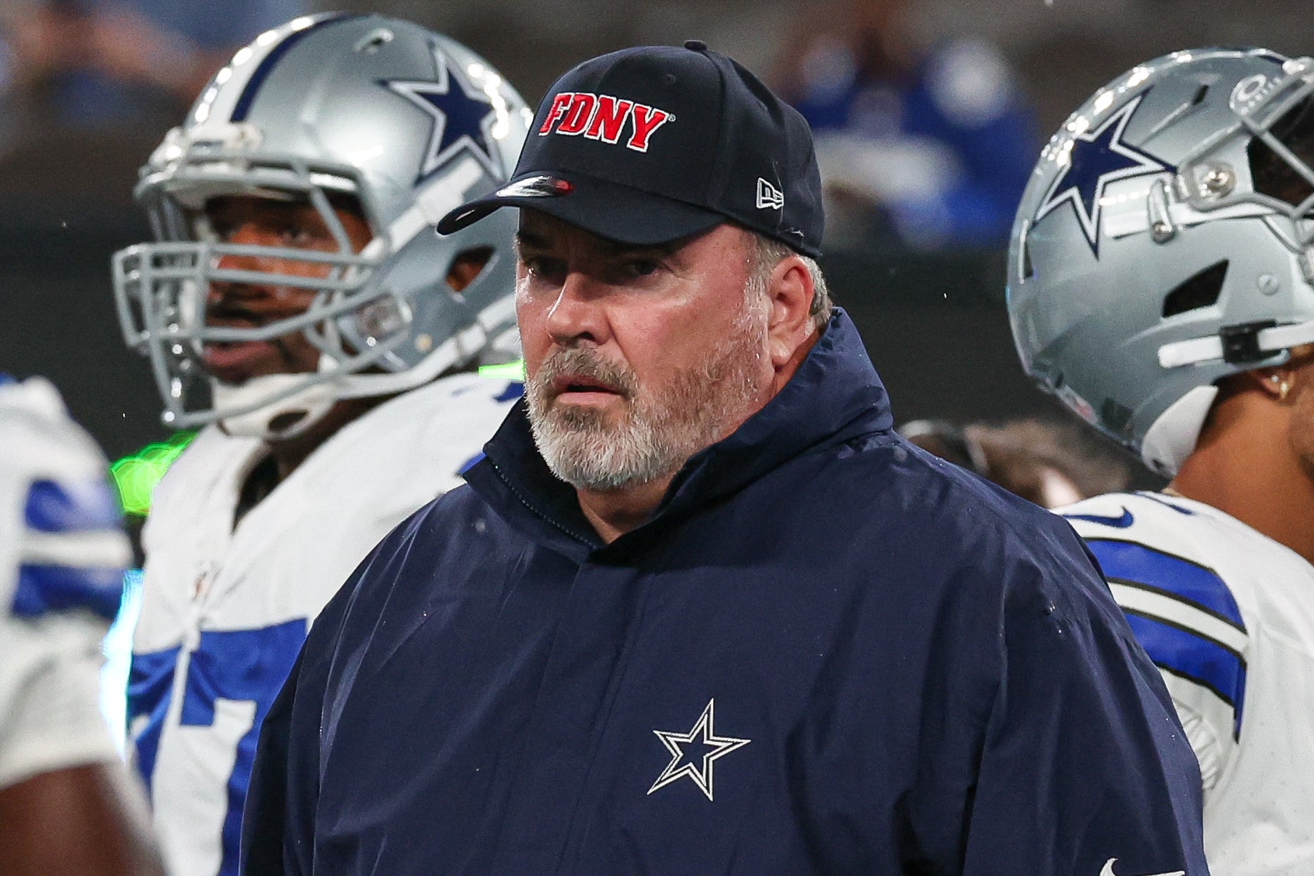 Dallas Cowboys head coach Mike McCarthy looks on before the game against the New York Giants at MetLife Stadium.