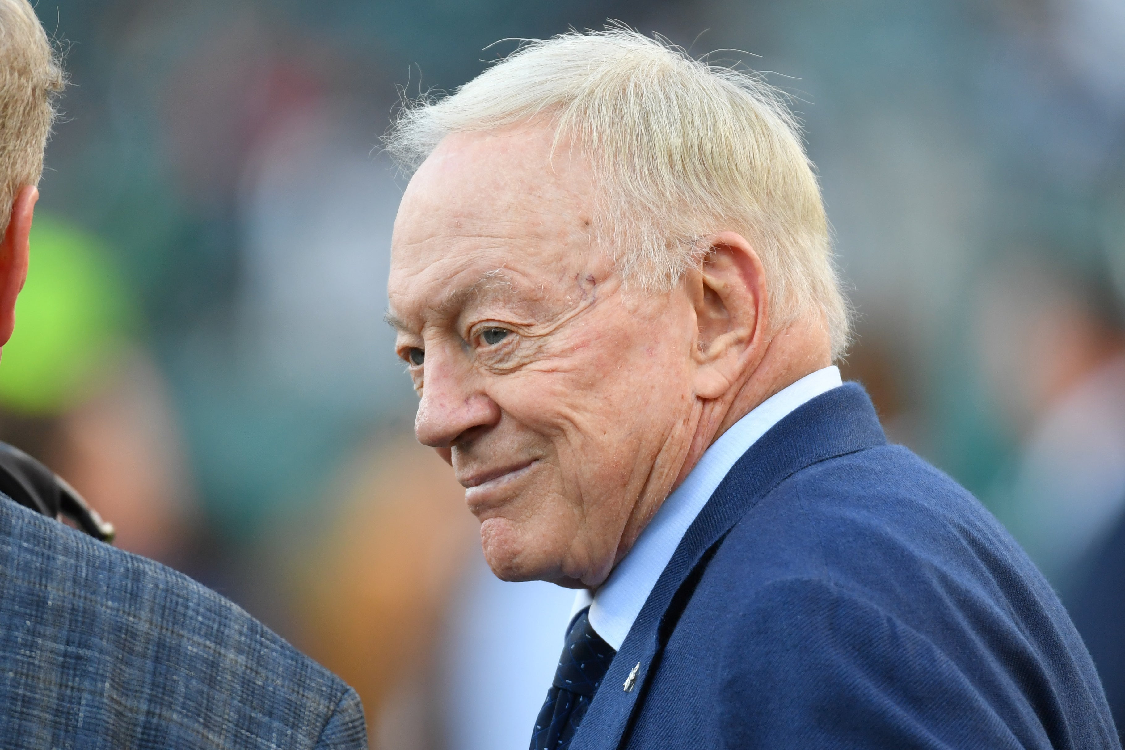 Dallas Cowboys owner Jerry Jones on the field against the Philadelphia Eagles at Lincoln Financial Field.